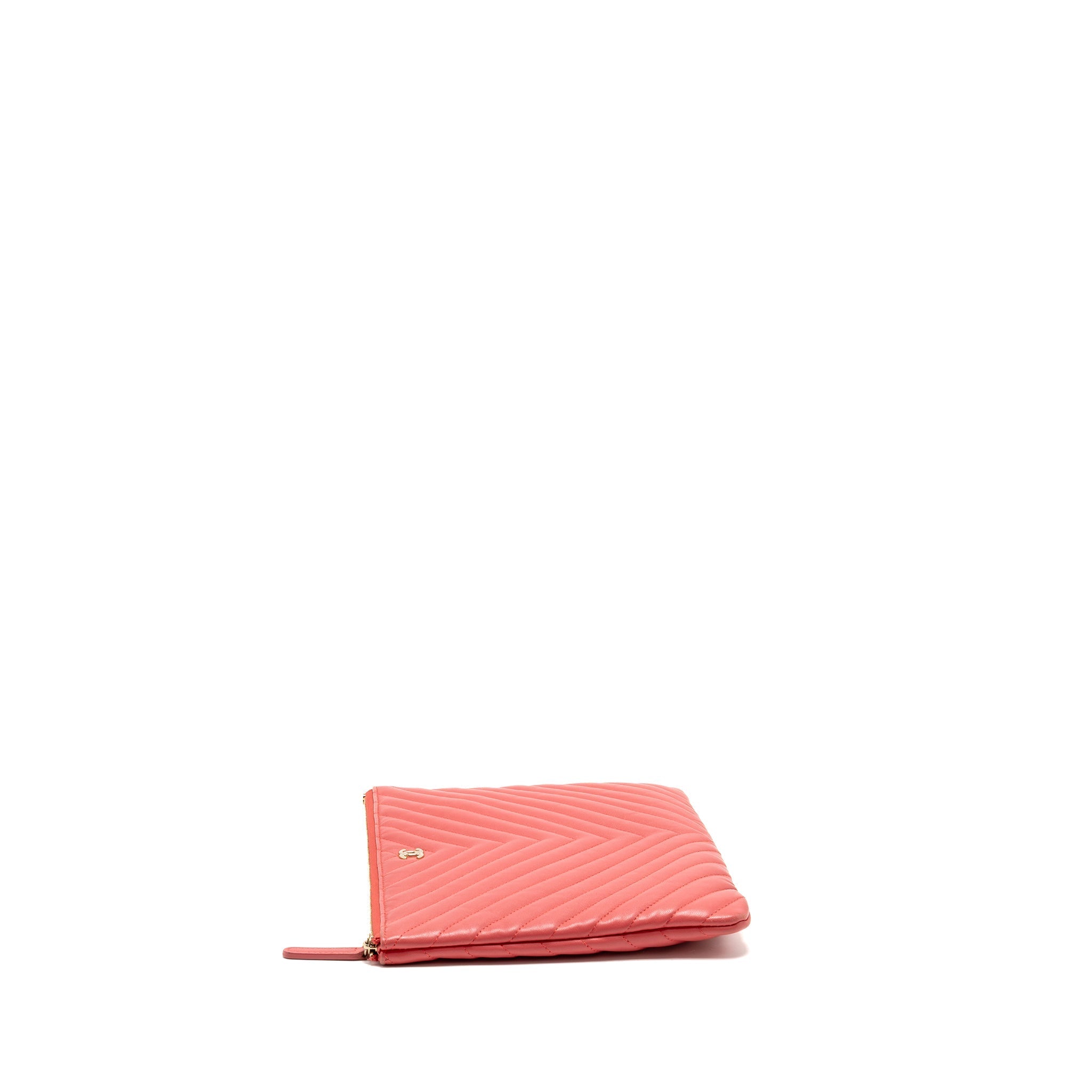 CHANEL CHEVRON CLUTCH LAMBSKIN PINK GHW