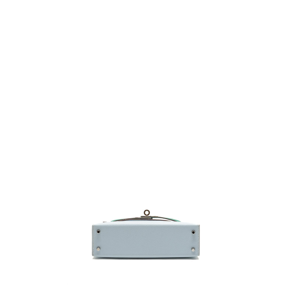 HERMES MINI KELLY EPSOM BLEU BRUME/VERT JADE/GOLD SHW