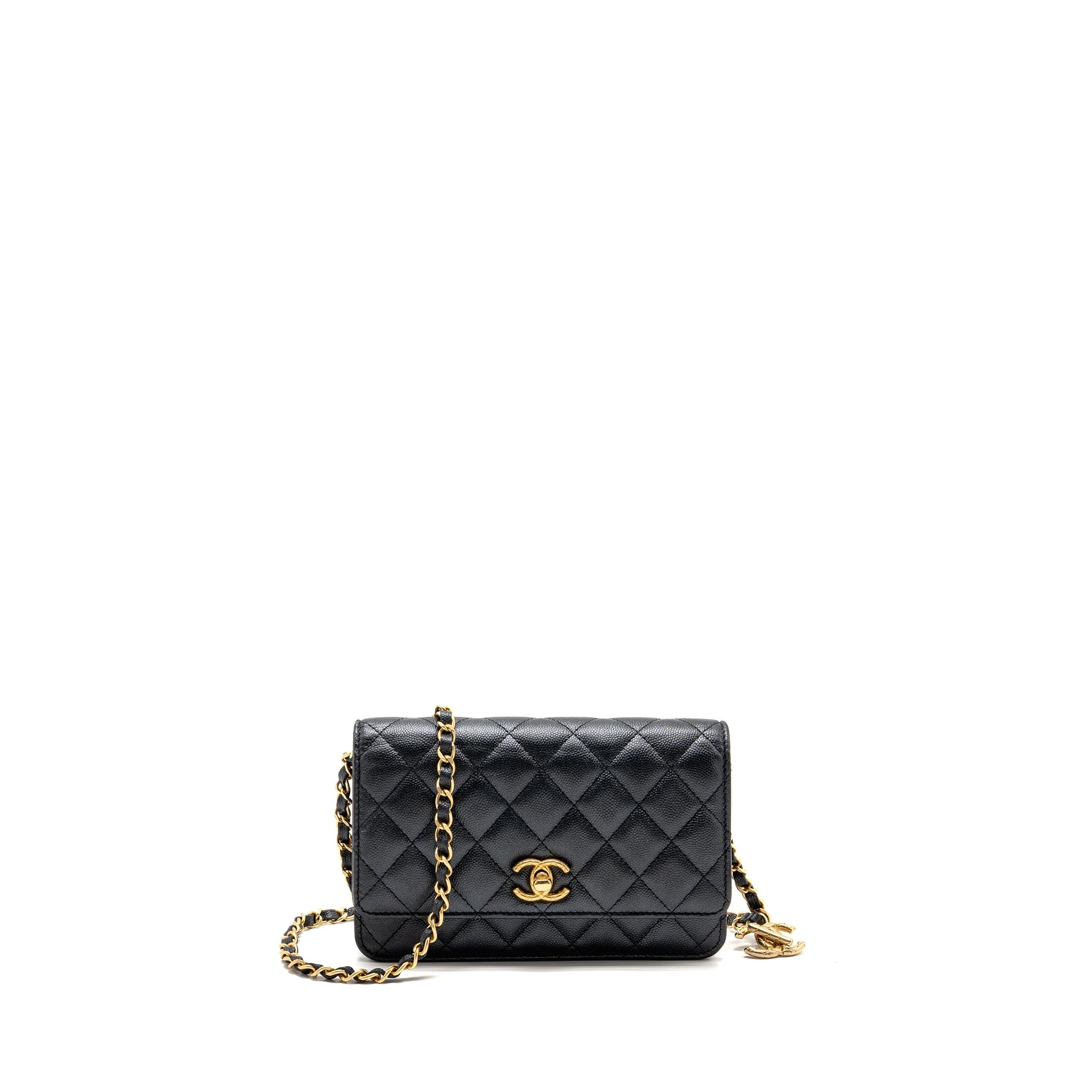 CHANEL 23B WALLET ON CHAIN WITH ADJUSTABLE CHAIN CAVIAR BLACK GHW (MICROCHIP)