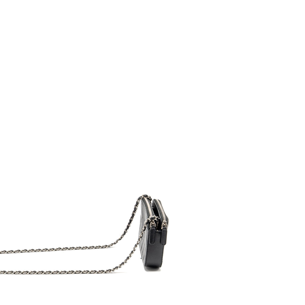 CHANEL DOUBLE ZIP CLUTCH WITH CHAIN CAVIAR BLACK SHW