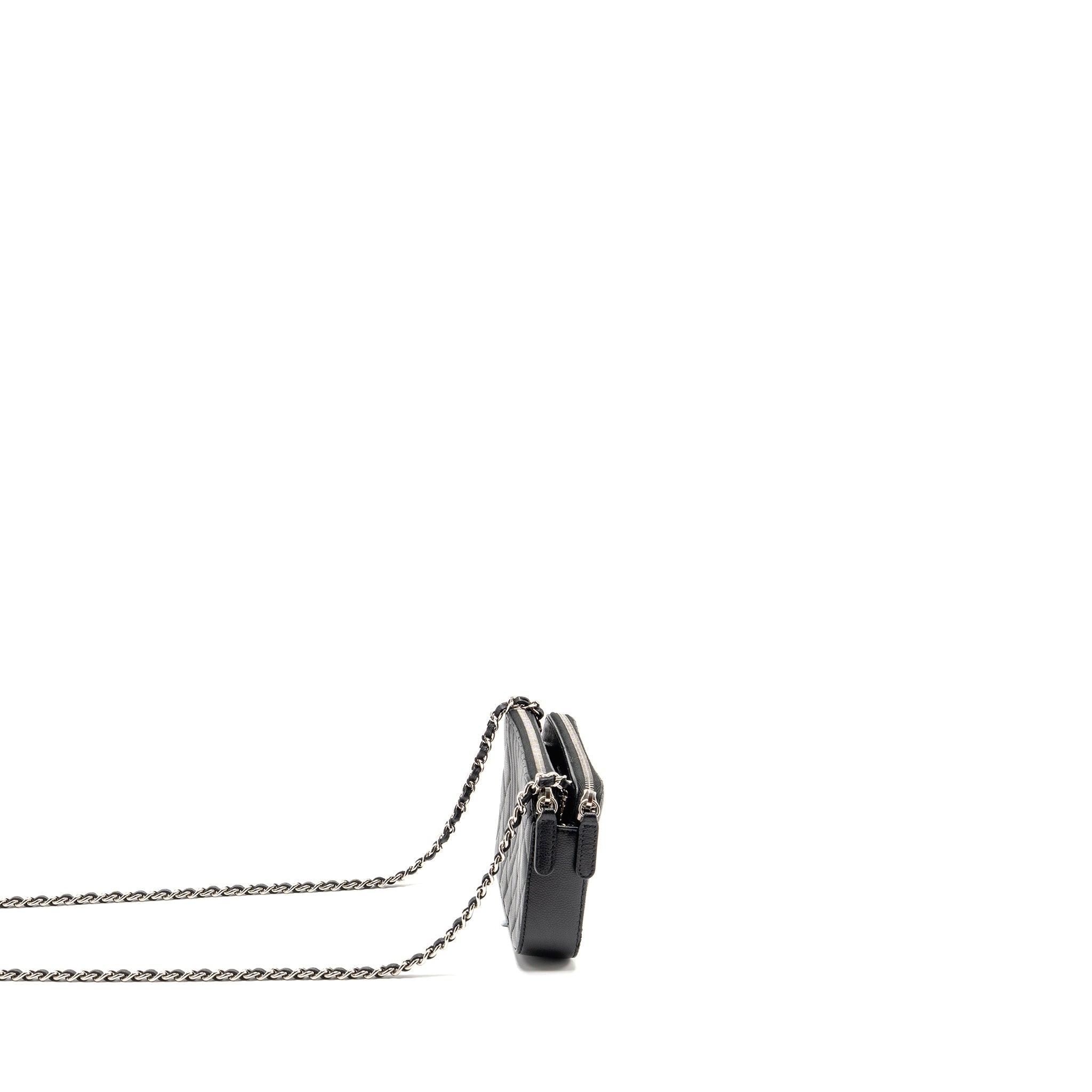 CHANEL DOUBLE ZIP CLUTCH WITH CHAIN CAVIAR BLACK SHW
