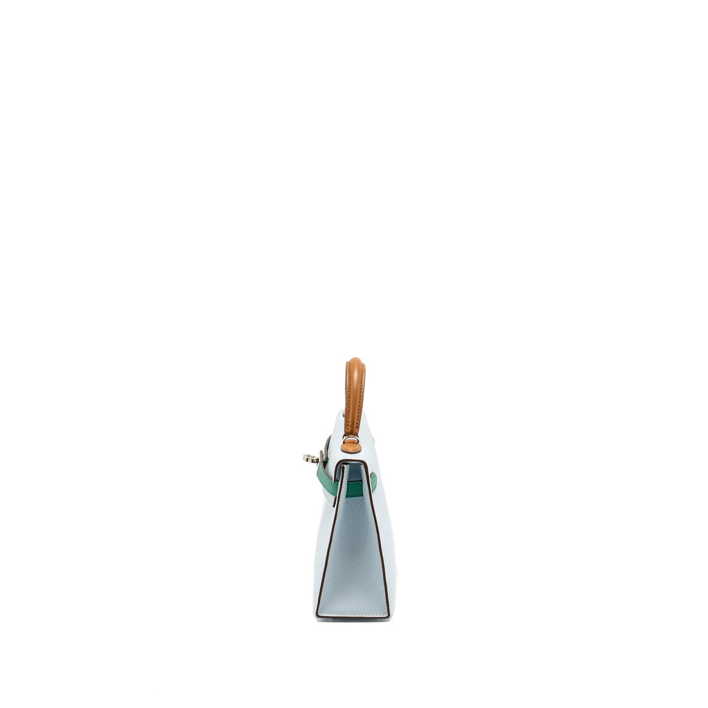HERMES MINI KELLY EPSOM BLEU BRUME/VERT JADE/GOLD SHW