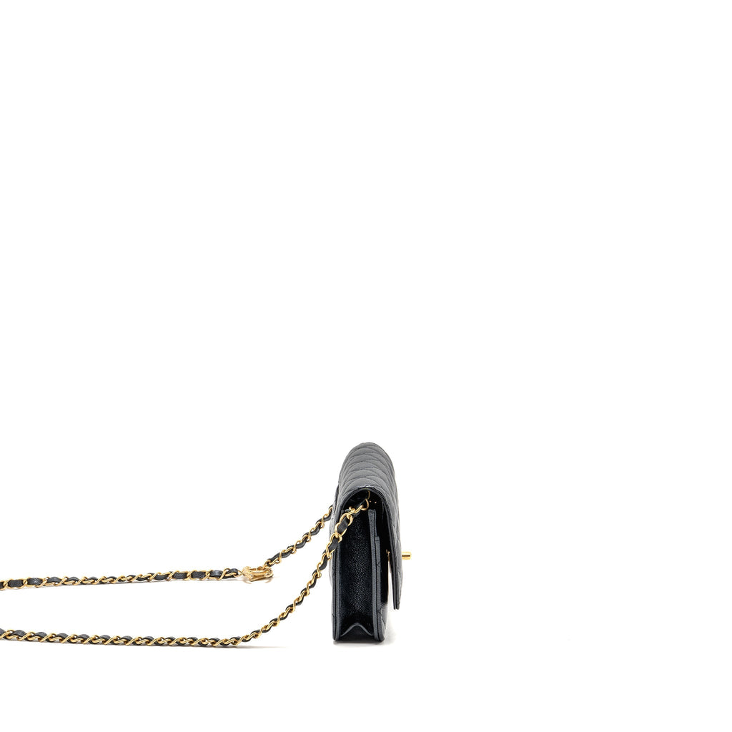 CHANEL 23B WALLET ON CHAIN WITH ADJUSTABLE CHAIN CAVIAR BLACK GHW (MICROCHIP)