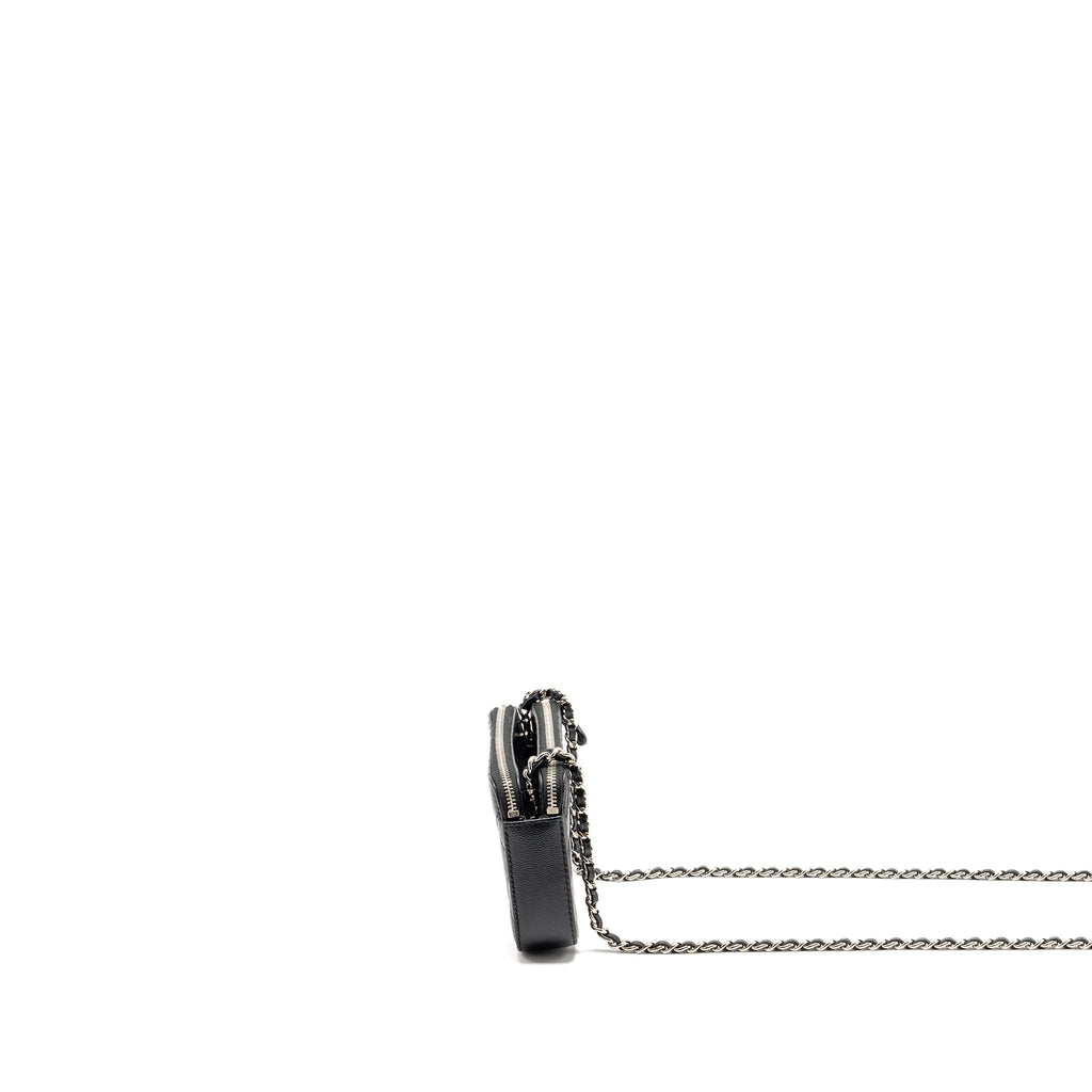 CHANEL DOUBLE ZIP CLUTCH WITH CHAIN CAVIAR BLACK SHW