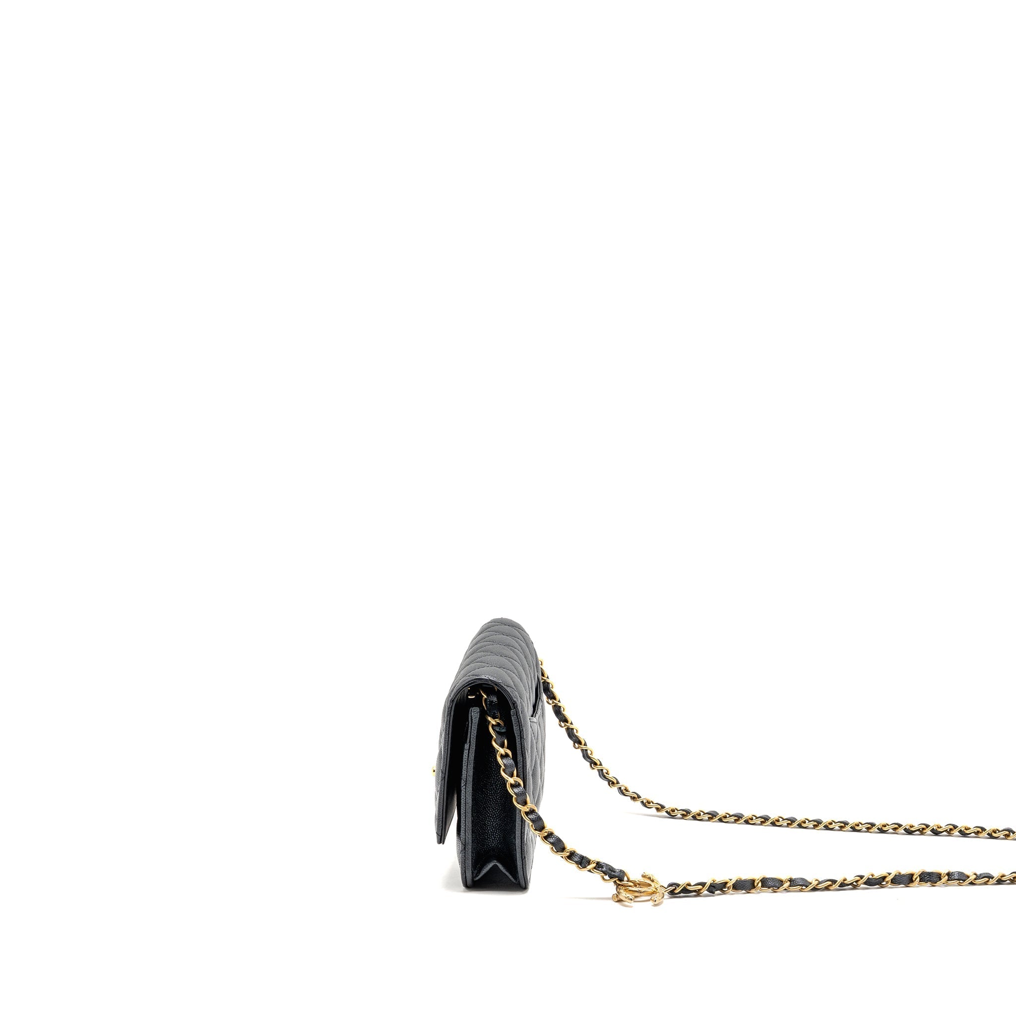 CHANEL 23B WALLET ON CHAIN WITH ADJUSTABLE CHAIN CAVIAR BLACK GHW (MICROCHIP)