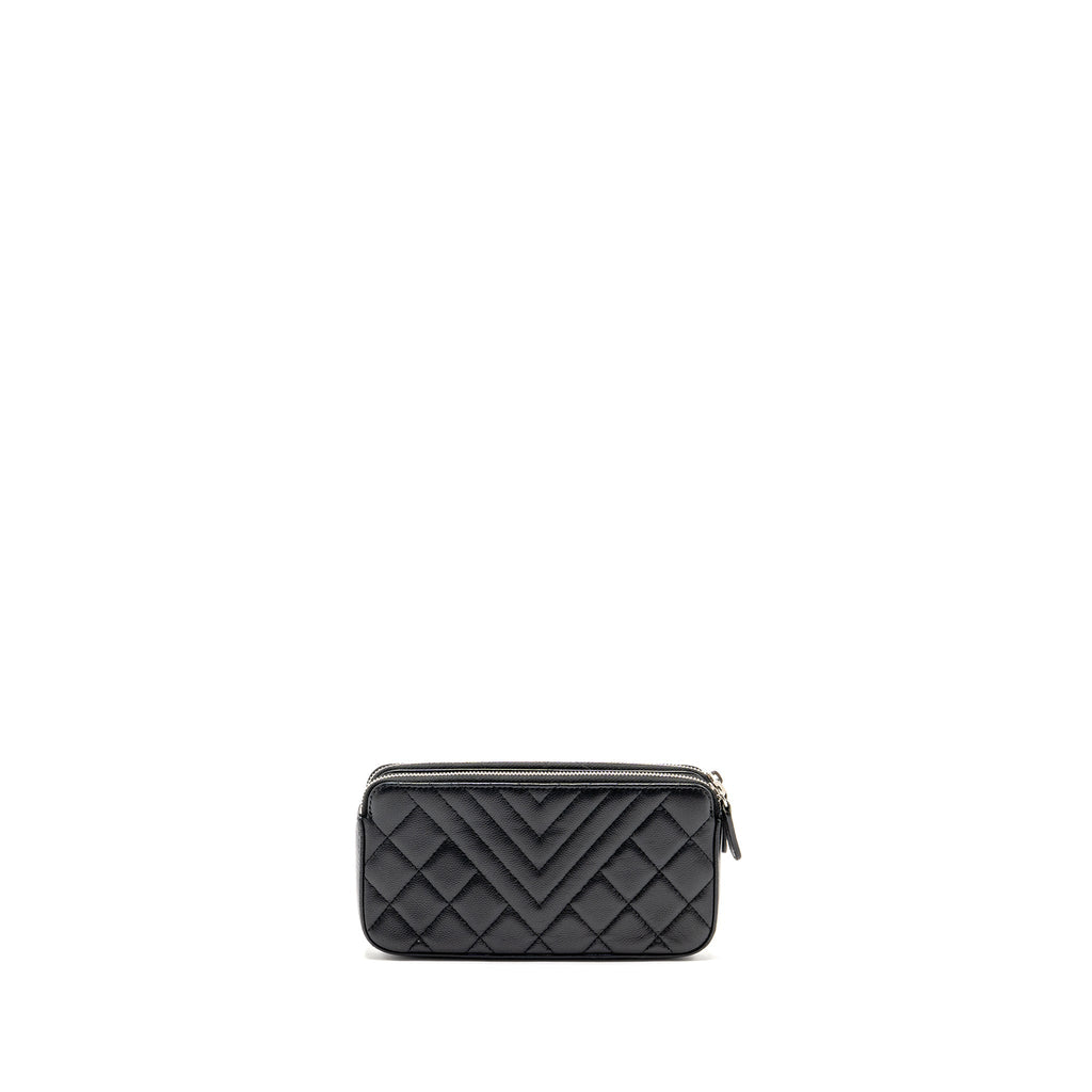 CHANEL DOUBLE ZIP CLUTCH WITH CHAIN CAVIAR BLACK SHW