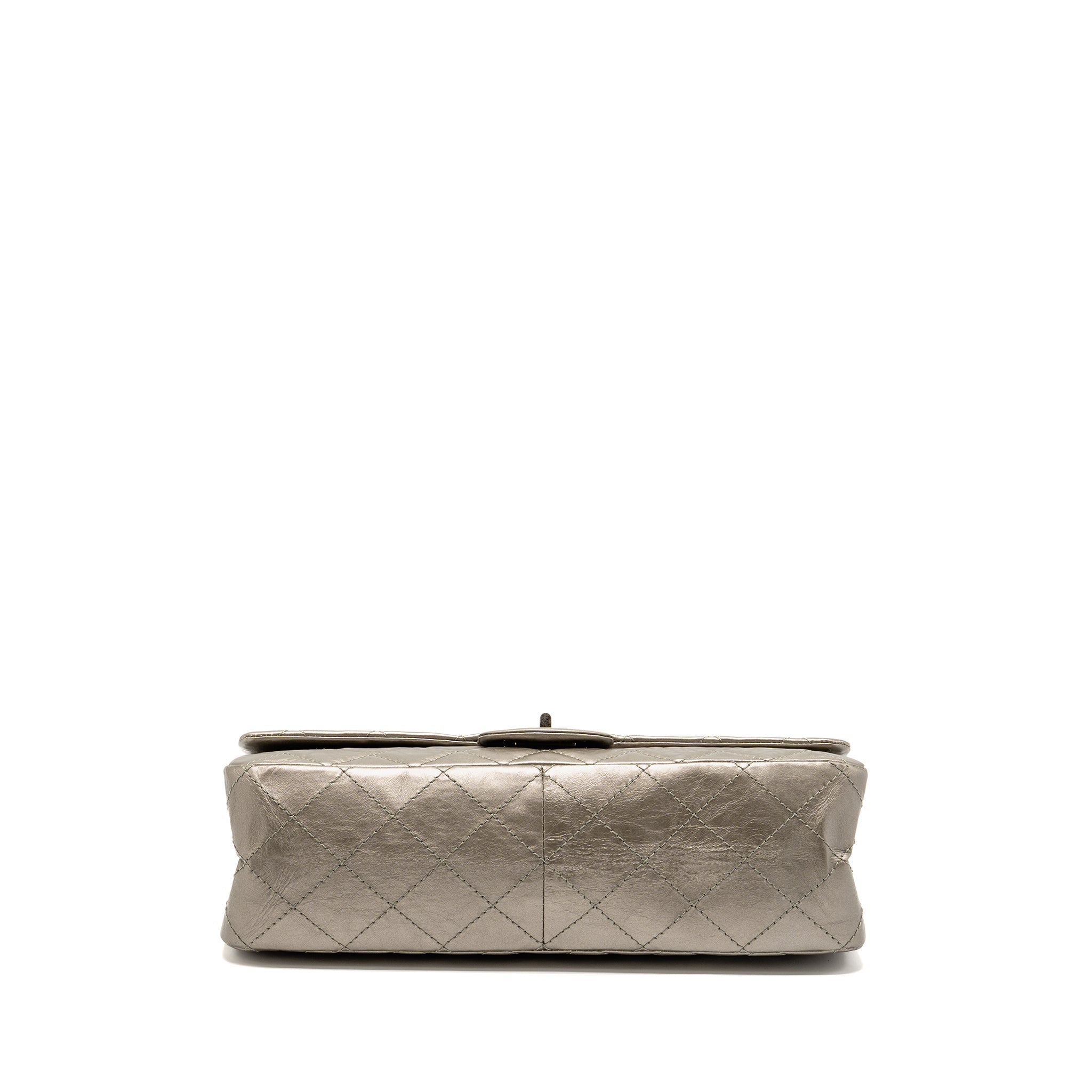 CHANEL MAXI 2.55 REISSUE FLAP BAG AGED CALFSKIN IRIDESCENT LIGHT GREY RUTHENIUM HARDWARE