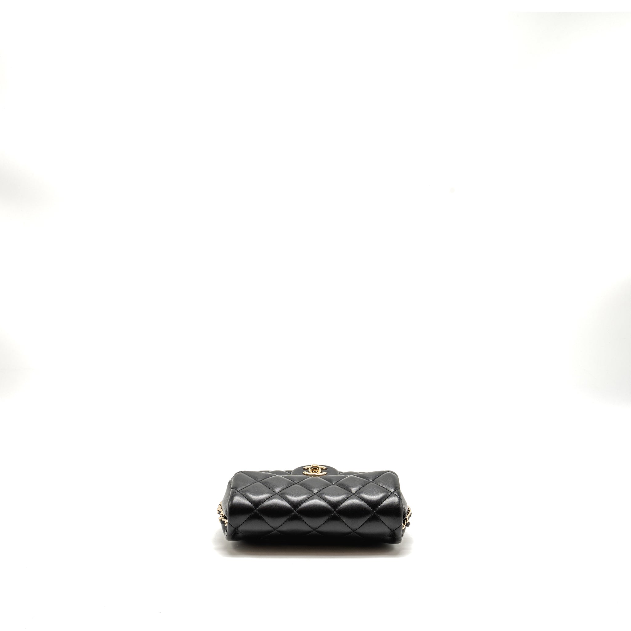 CHANEL QUILTED FLAP BAG WITH PEARL CHAIN LAMBSKIN BLACK LGHW