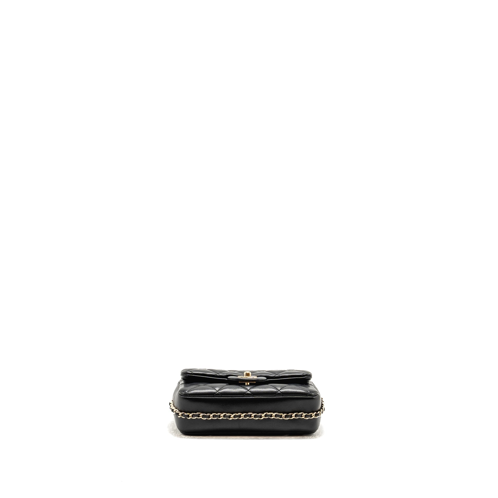 CHANEL QUILTED FLAP BAG WITH PEARL CHAIN LAMBSKIN BLACK LGHW