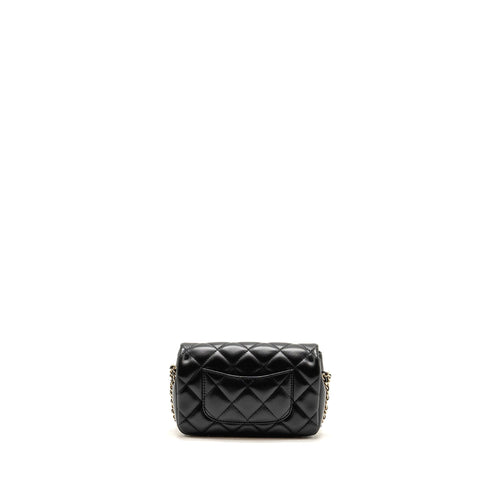 CHANEL QUILTED FLAP BAG WITH PEARL CHAIN LAMBSKIN BLACK LGHW