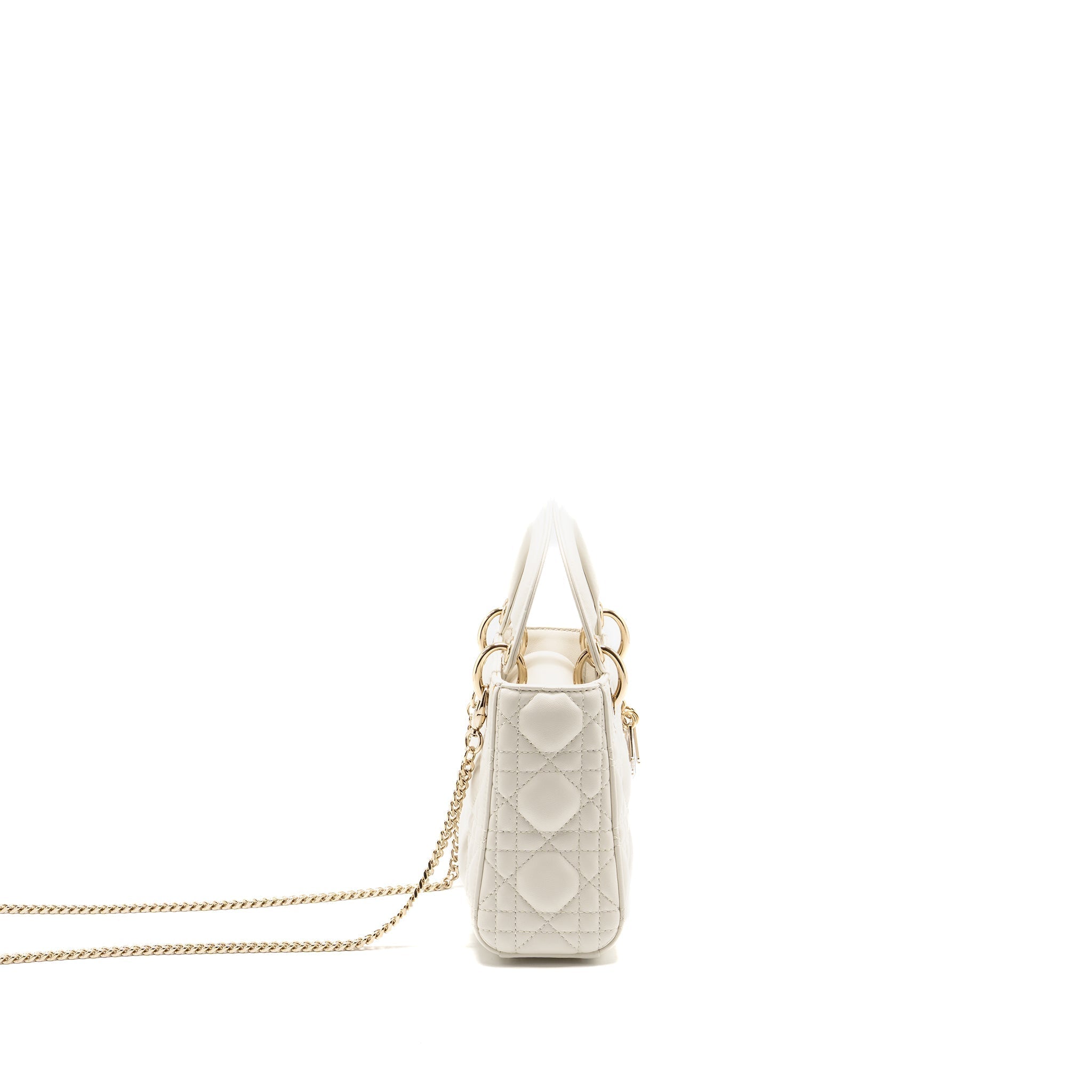 DIOR MINI LADY DIOR LAMBSKIN WHITE LGHW
