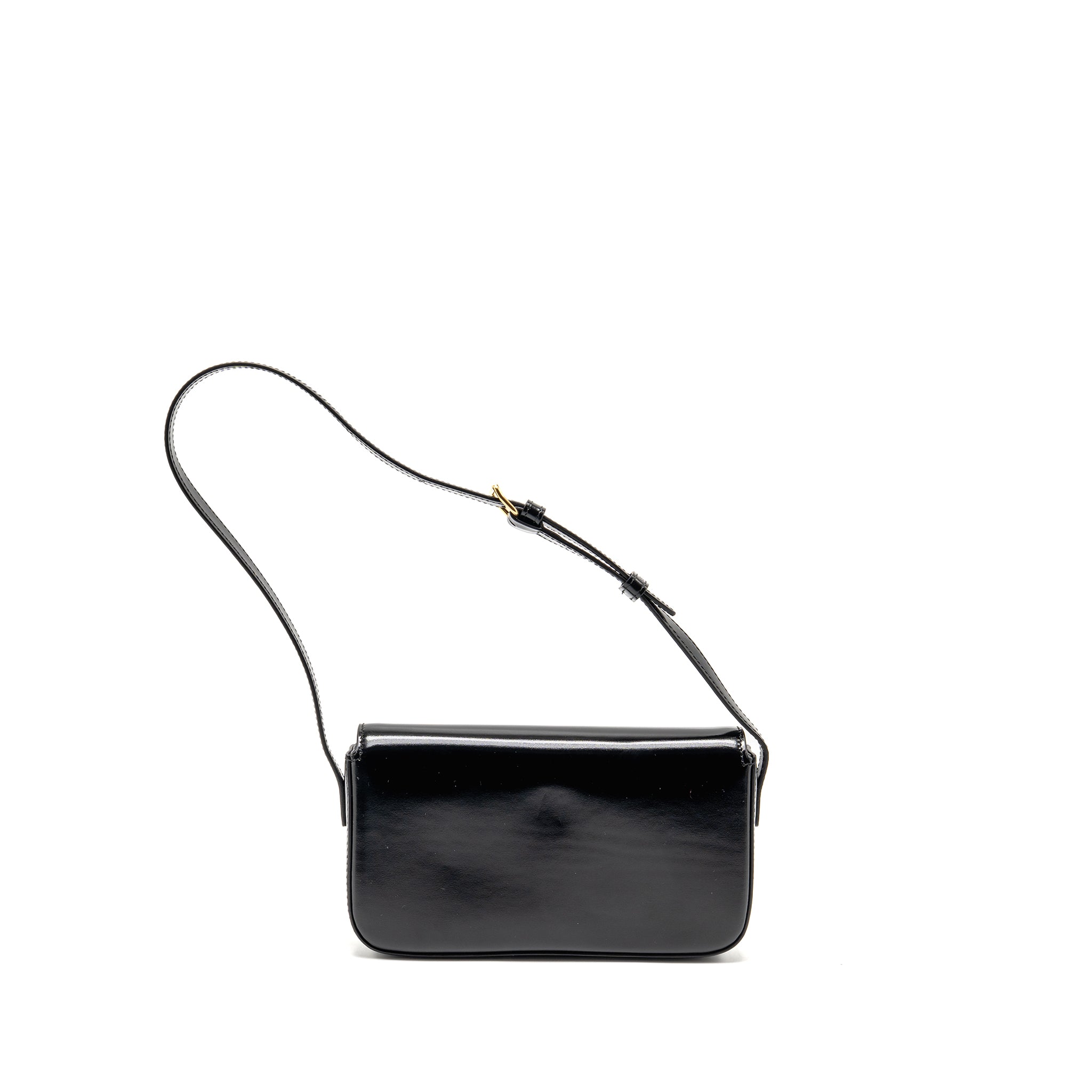 CELINE TRIOMPHE SHOULDER BAG SHINY CALFSKIN BLACK GHW
