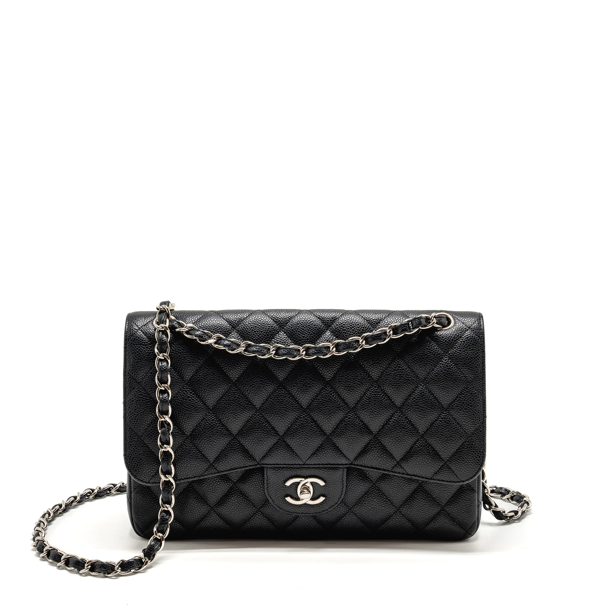 CHANEL JUMBO CLASSIC DOUBLE FLAP BAG CAVIAR BLACK SHW