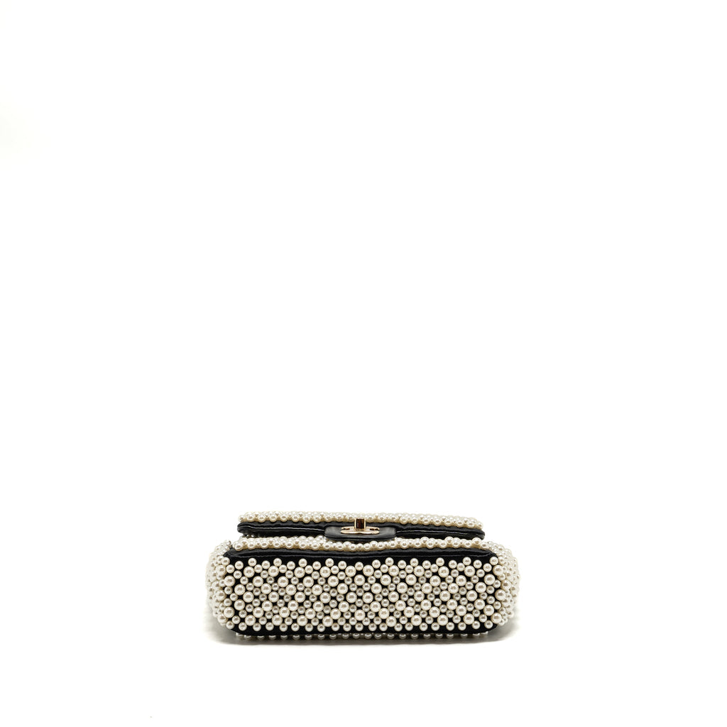 CHANEL 19S PEARL FLAP MINI RECTANGULAR FLAP BAG SATIN/ LAMBSKIN BLACK LGHW