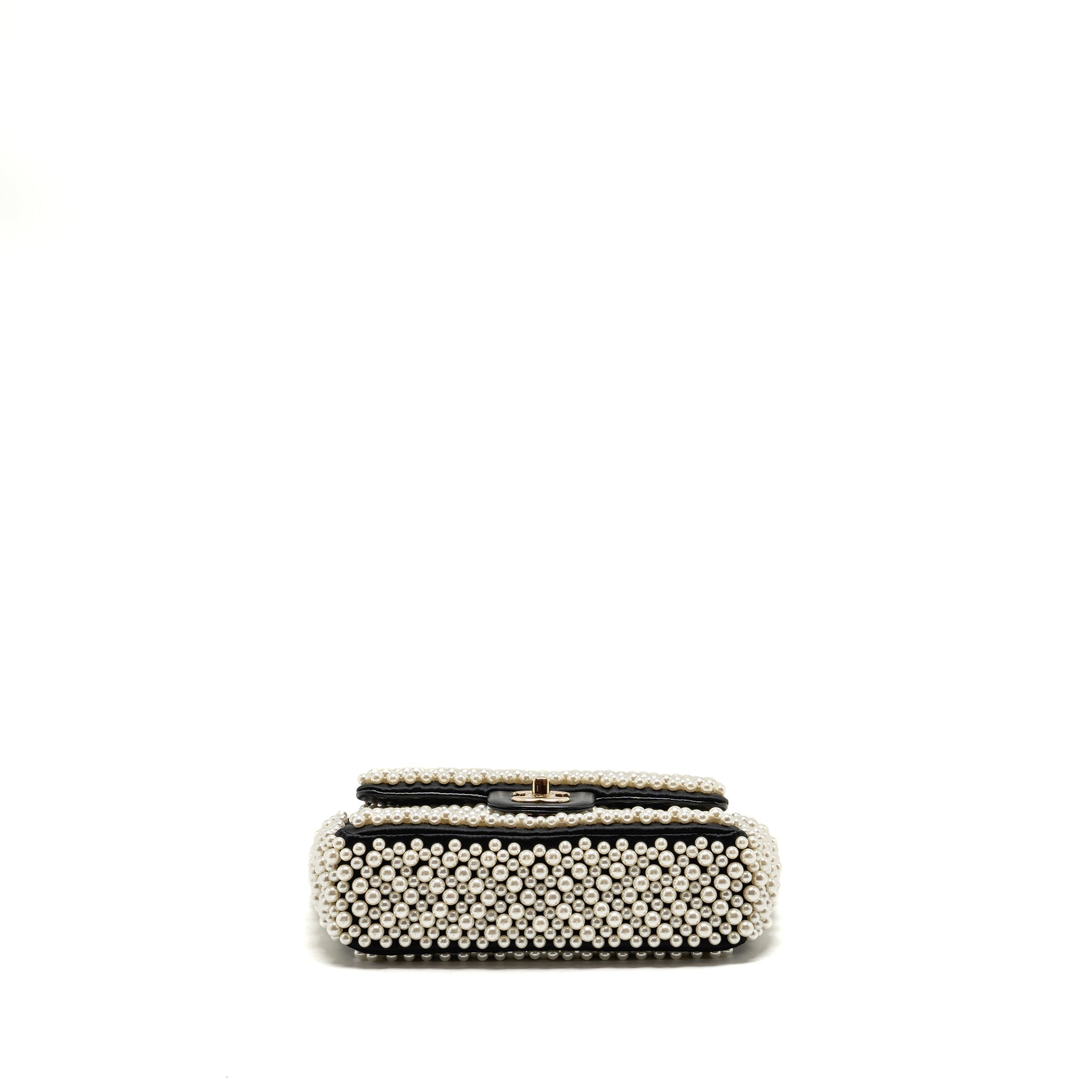 CHANEL 19S PEARL FLAP MINI RECTANGULAR FLAP BAG SATIN/ LAMBSKIN BLACK LGHW