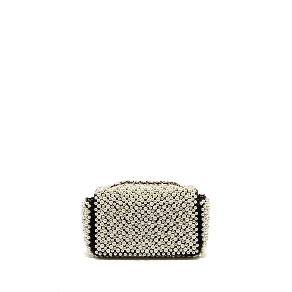 CHANEL 19S PEARL FLAP MINI RECTANGULAR FLAP BAG SATIN/ LAMBSKIN BLACK LGHW