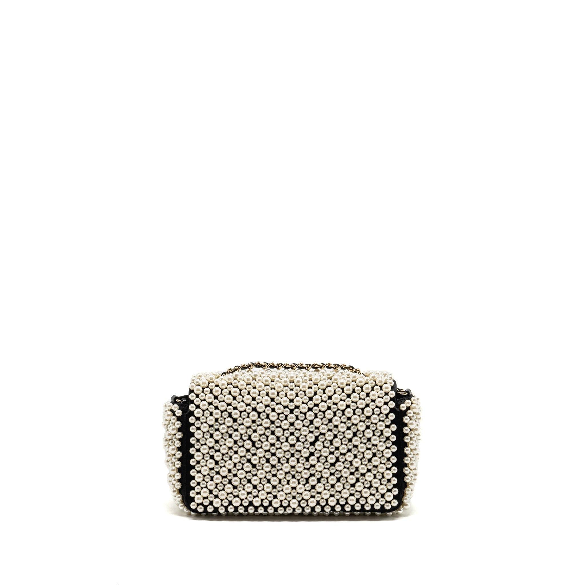 CHANEL 19S PEARL FLAP MINI RECTANGULAR FLAP BAG SATIN/ LAMBSKIN BLACK LGHW
