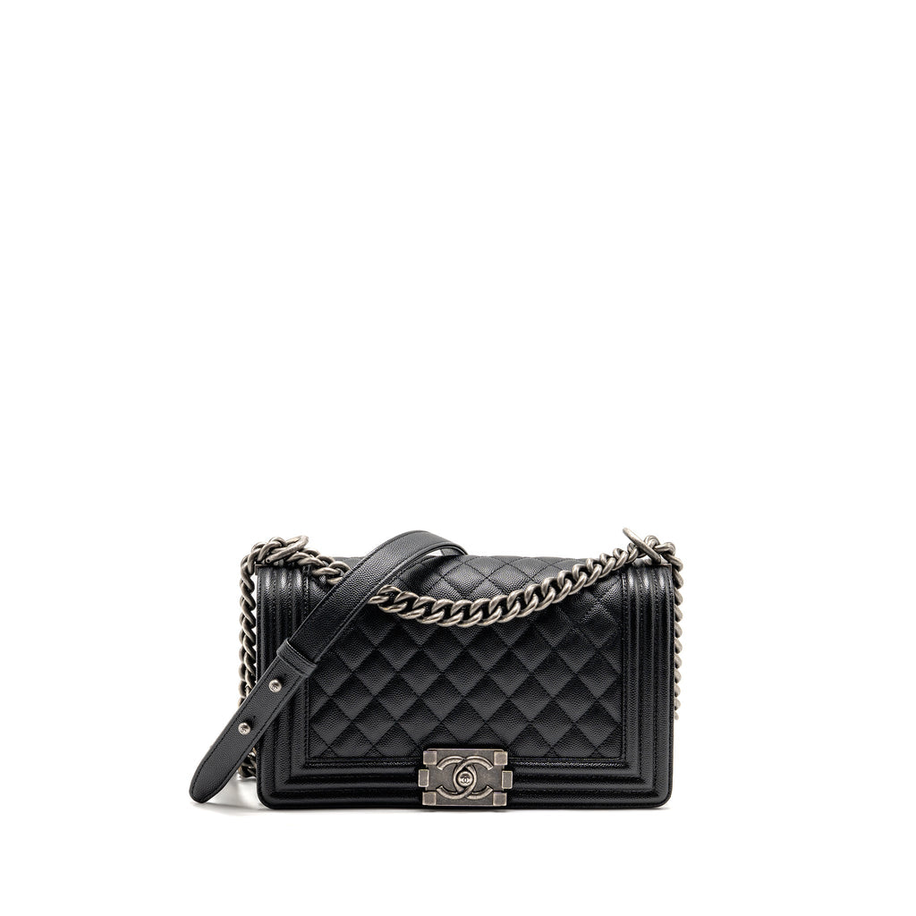 CHANEL MEDIUM BOY BAG CAVIAR BLACK RUTHENIUM HARDWARE