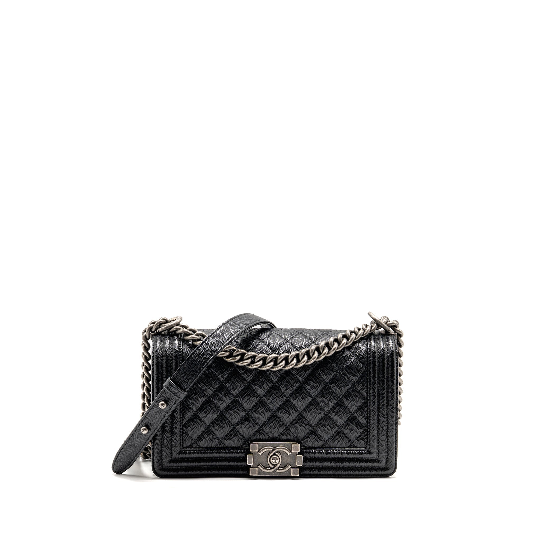 CHANEL MEDIUM BOY BAG CAVIAR BLACK RUTHENIUM HARDWARE