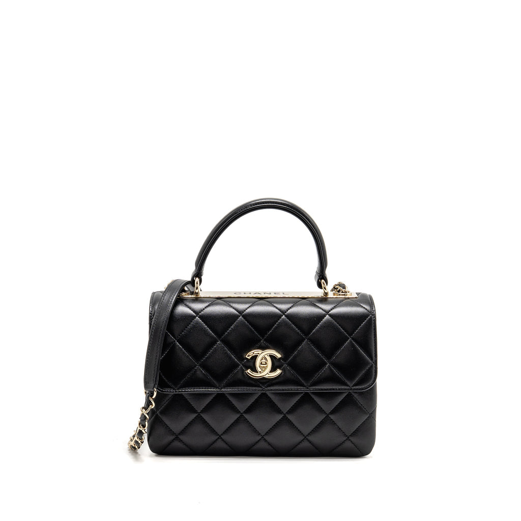 CHANEL TOP HANDLE TRENDY CC FLAP BAG LAMBSKIN BLACK LGHW