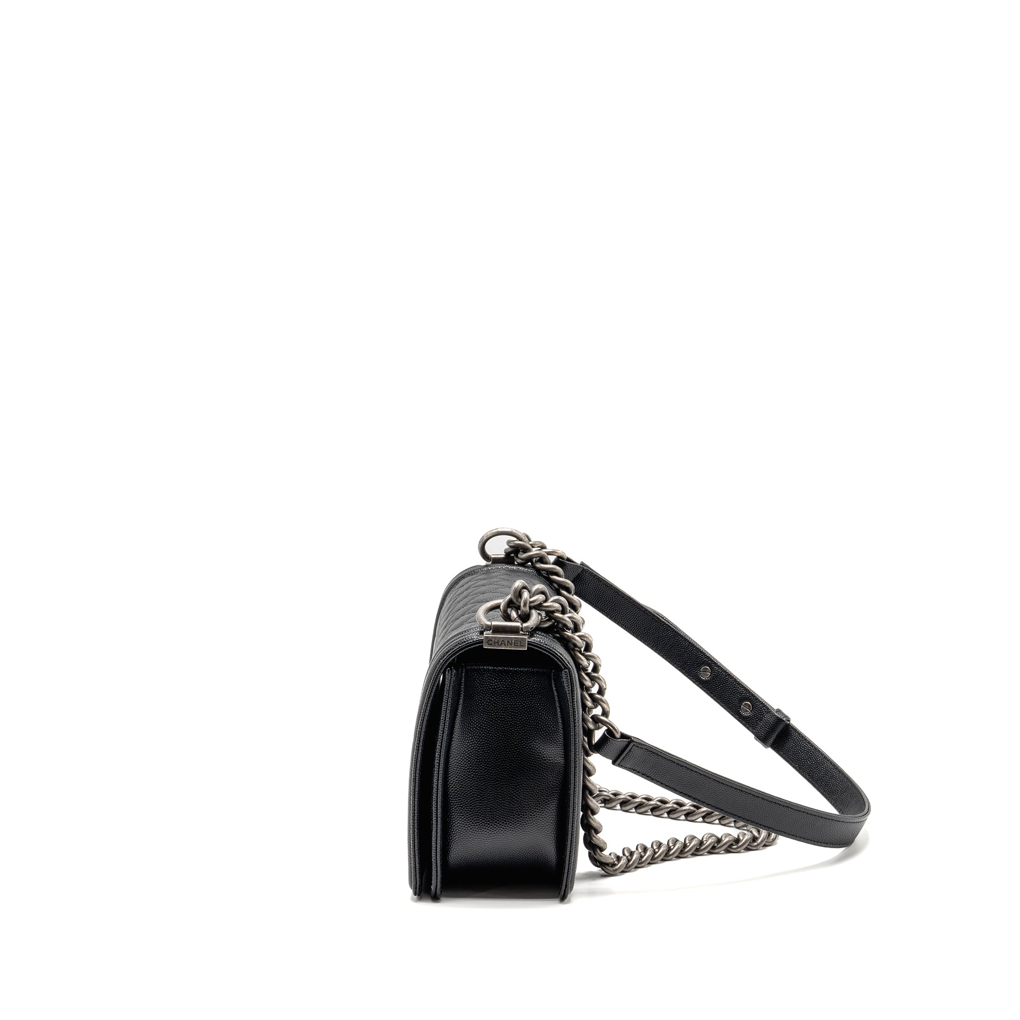 CHANEL MEDIUM BOY BAG CAVIAR BLACK RUTHENIUM HARDWARE