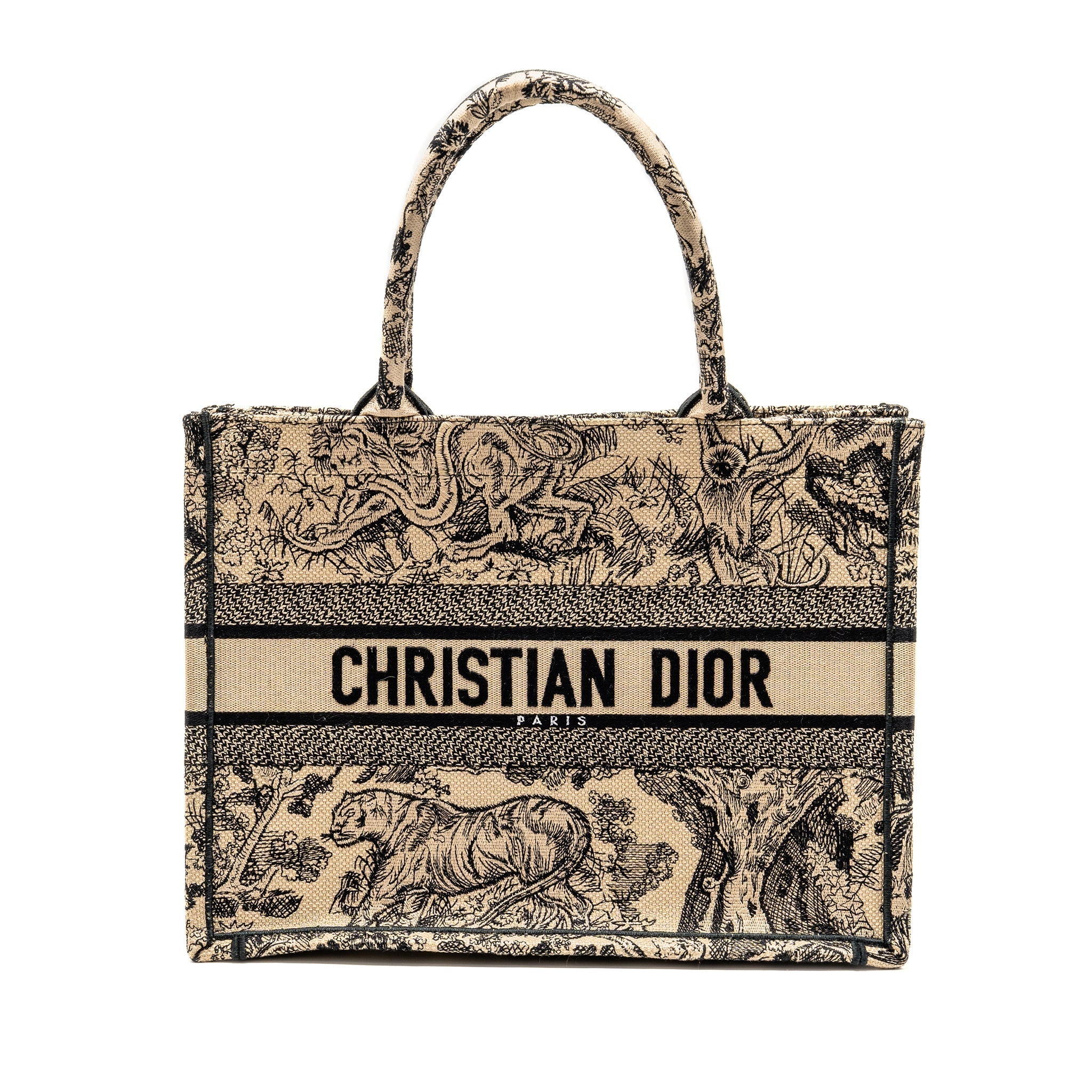DIOR MEDIUM DIOR BOOK TOTE TOILE DE JOUY REVERSE EMBROIDERY CANVAS BEIGE