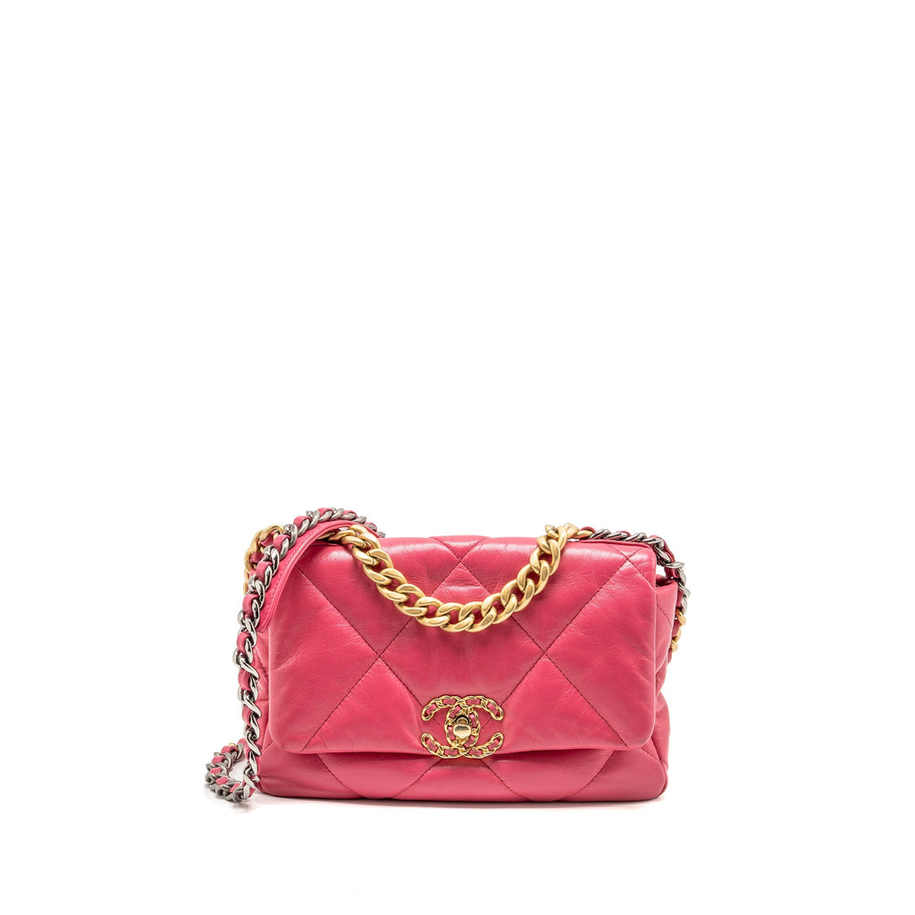 CHANEL SMALL 19 BAG LAMBSKIN PINK MULTICOLOUR HARDWARE