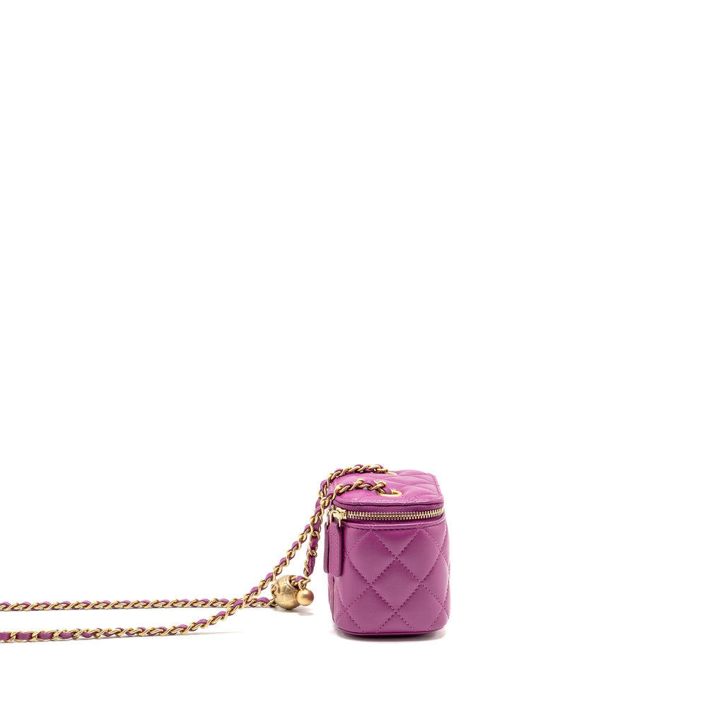 CHANEL PEARL CRUSH MINI VANITY WITH CHAIN LAMBSKIN PURPLE GHW