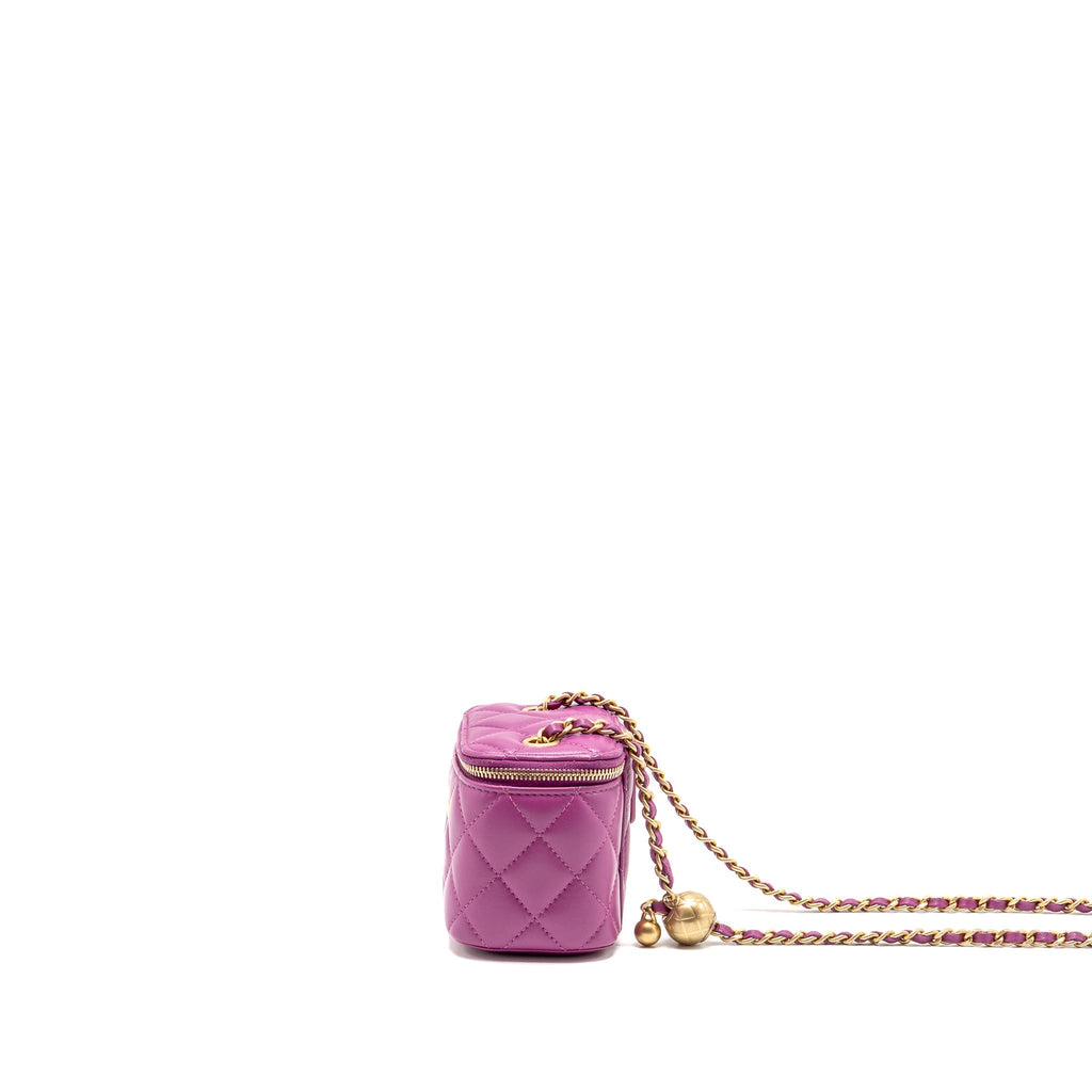 CHANEL PEARL CRUSH MINI VANITY WITH CHAIN LAMBSKIN PURPLE GHW