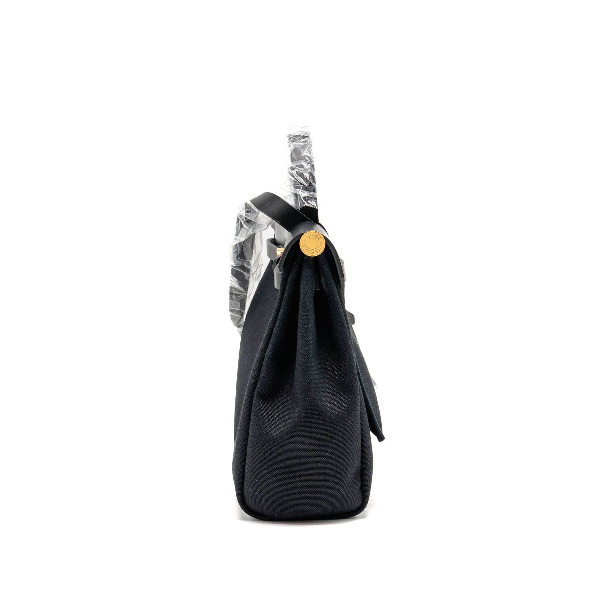 HERMES HERBAG 31 ZIP BAG CANVAS/HUNTER LEATHER BLACK GHW
