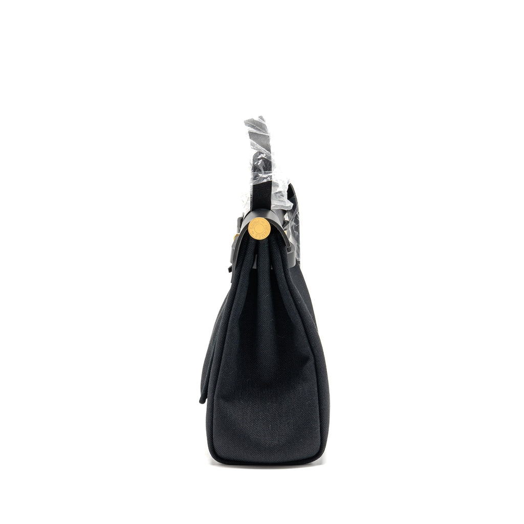 HERMES HERBAG 31 ZIP BAG CANVAS/HUNTER LEATHER BLACK GHW