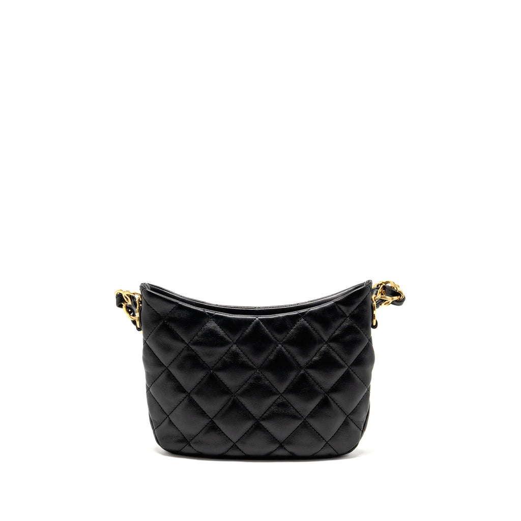 CHANEL 22K HOBO SHOULDER BAG LAMBSKIN BLACK GHW