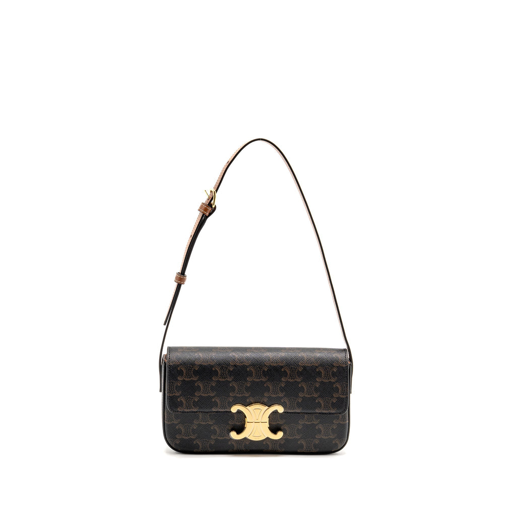 CELINE TRIOMPHE SHOULDER BAG CLAUDE CANVAS TAN GHW