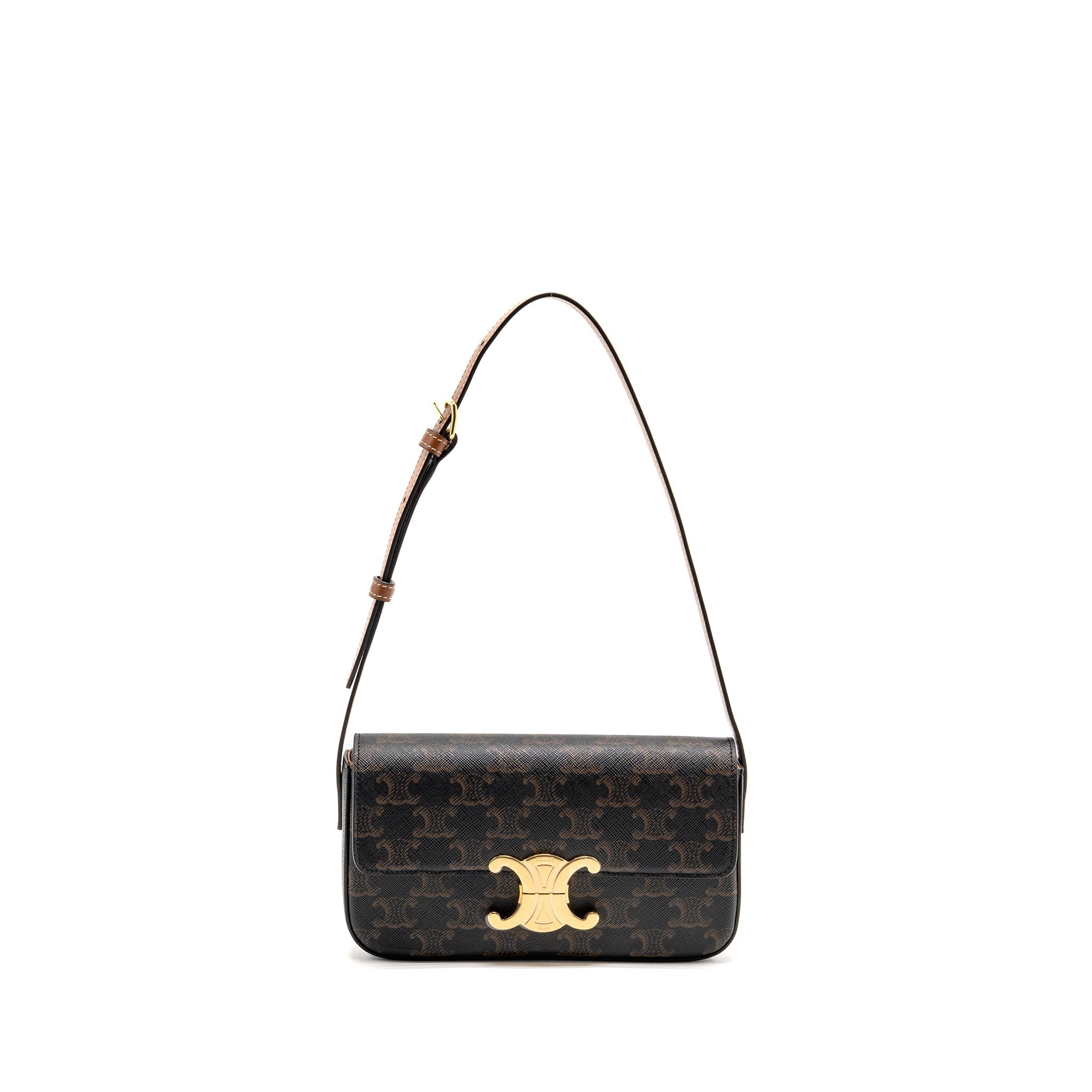 CELINE TRIOMPHE SHOULDER BAG CLAUDE CANVAS TAN GHW