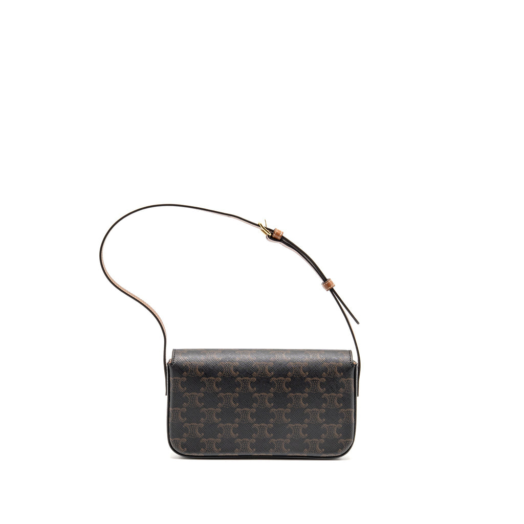 CELINE TRIOMPHE SHOULDER BAG CLAUDE CANVAS TAN GHW