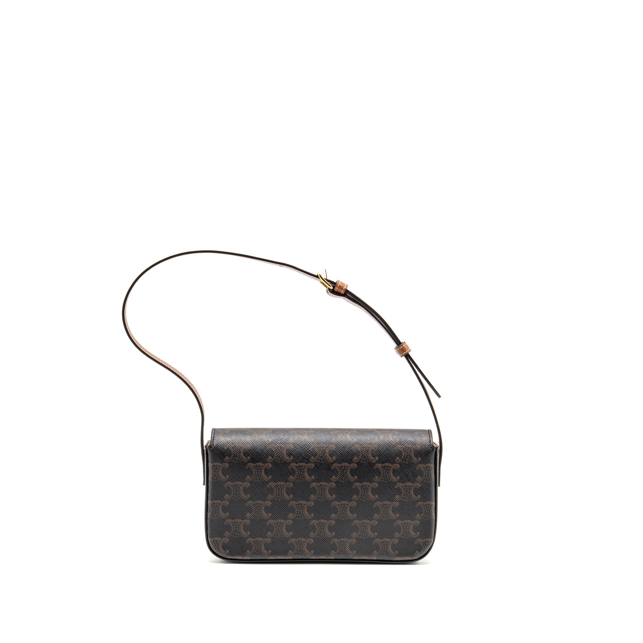 CELINE TRIOMPHE SHOULDER BAG CLAUDE CANVAS TAN GHW