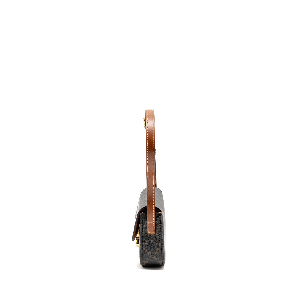 CELINE TRIOMPHE SHOULDER BAG CLAUDE CANVAS TAN GHW