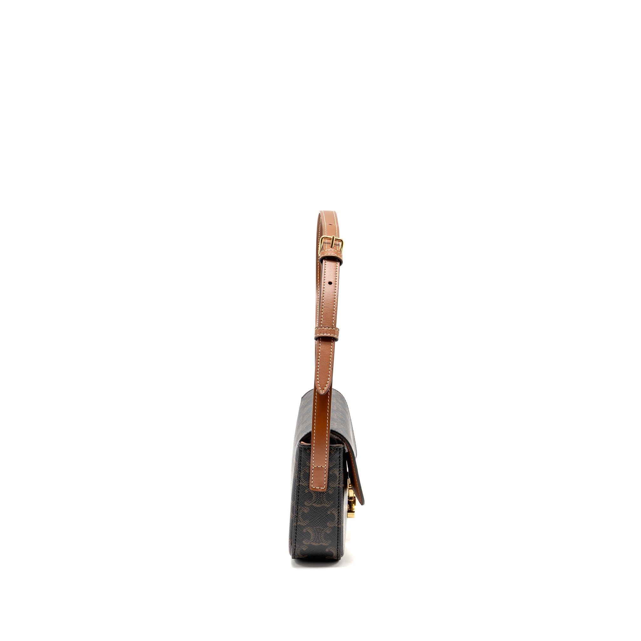 CELINE TRIOMPHE SHOULDER BAG CLAUDE CANVAS TAN GHW