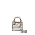 DIOR MINI LADY DIOR FLOWER STUDDED METAL HANDLE LIZARD SILVER SHW