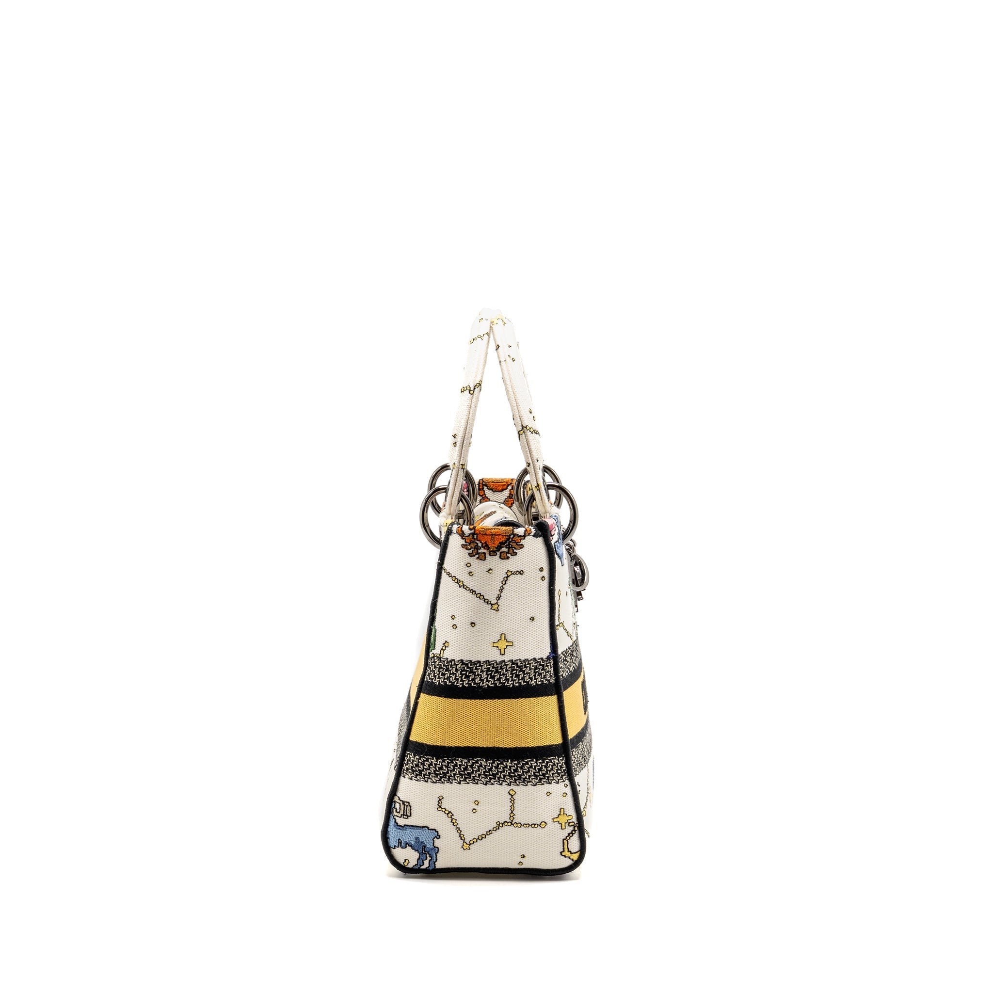 DIOR MEDIUM LADY D-LITE BAG PIXEL ZODIAC EMBROIDERY CANVAS MULTICOLOUR BLACK HARDWARE