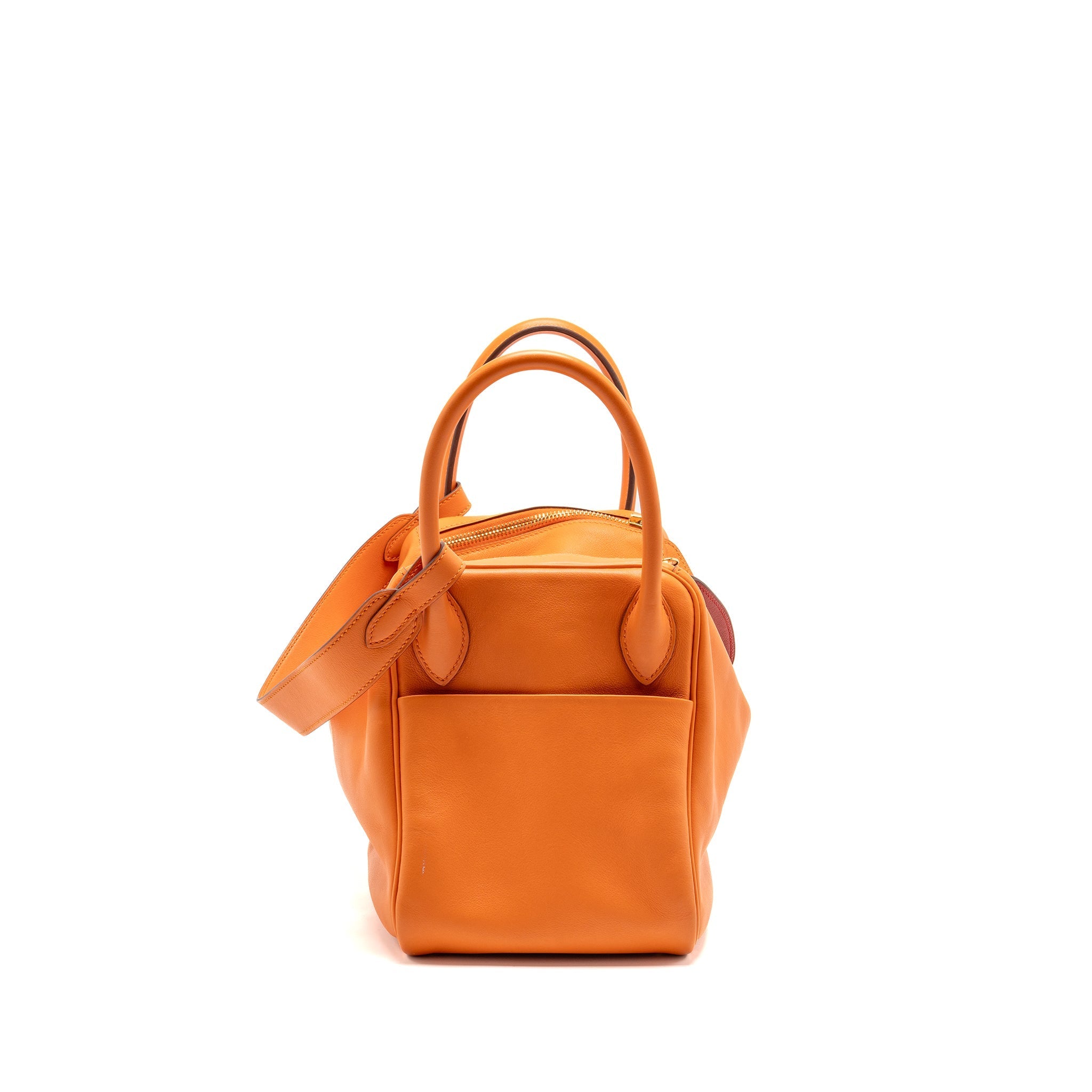 HERMES LINDY 30 SWIFT LEATHER ORANGE / RED LGHW