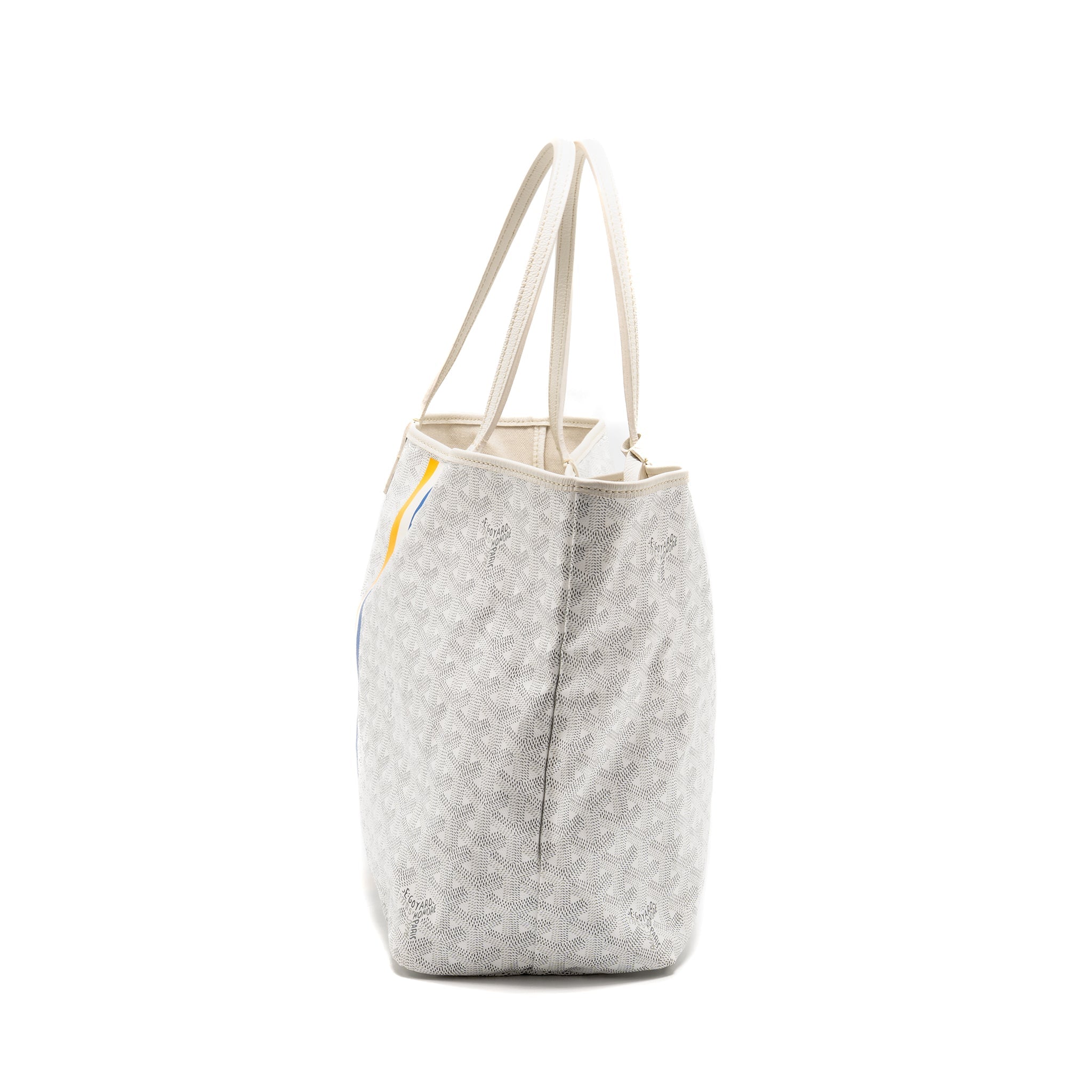 GOYARD SAINT LOUIS PM TOTE LIMITED EDITION GOYARDINE CANVAS/CALFSKIN WHITE/BLUE/YELLOW SHW