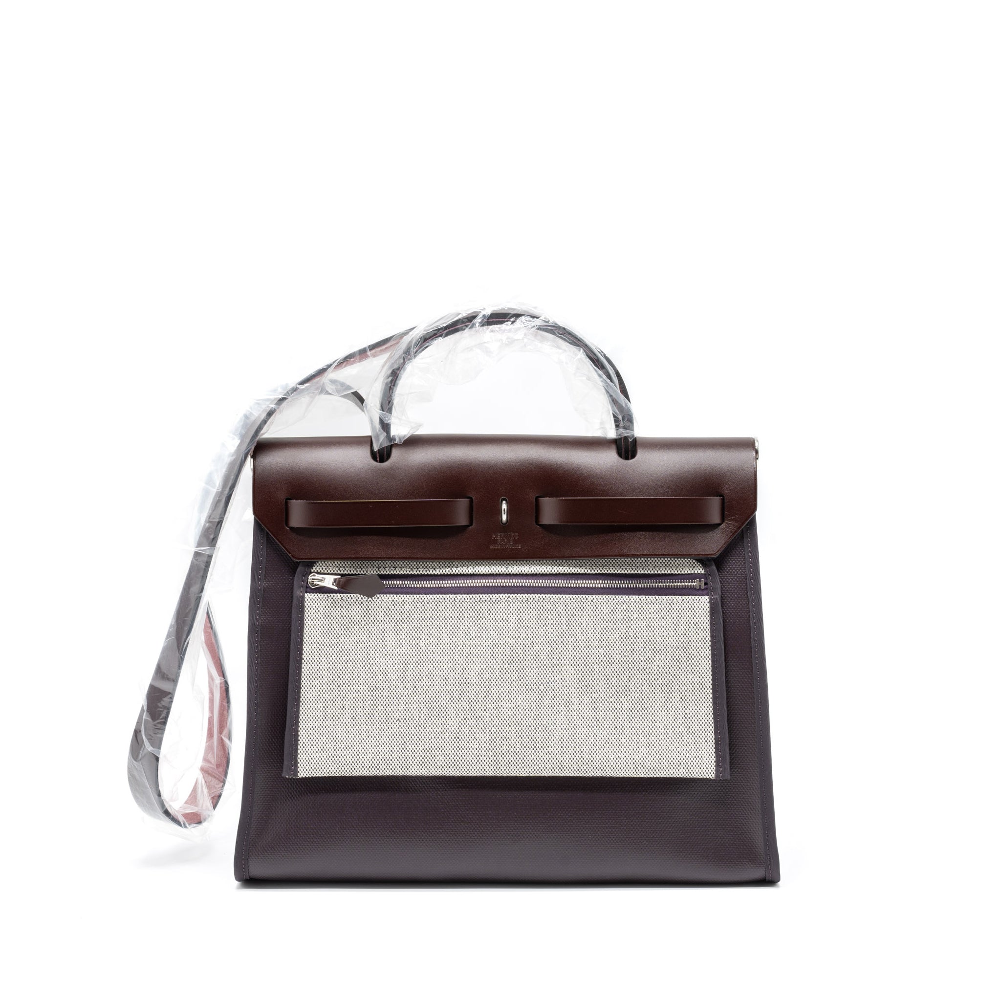 HERMES HERBAG 31 ZIP BAG TOILE H BERLINE CANVAS/VACHE HUNTER CASSIS/BLACK/ROUGE SELLIER SHW