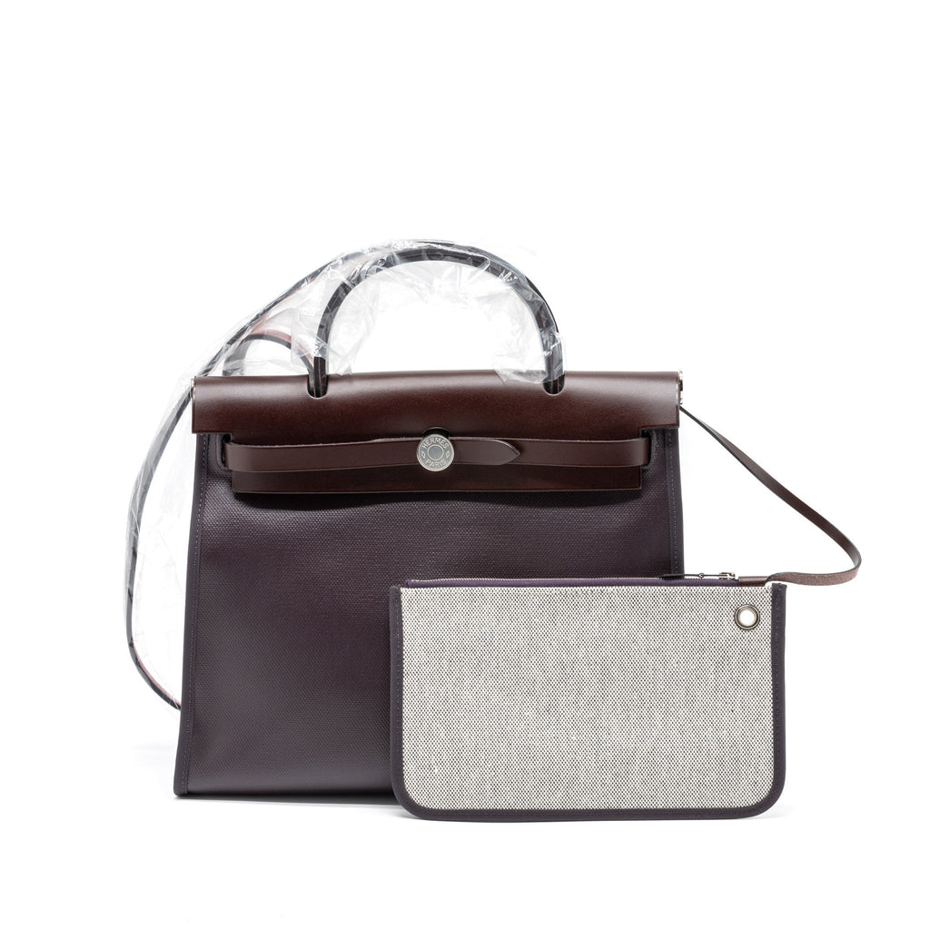HERMES HERBAG 31 ZIP BAG TOILE H BERLINE CANVAS/VACHE HUNTER CASSIS/BLACK/ROUGE SELLIER SHW