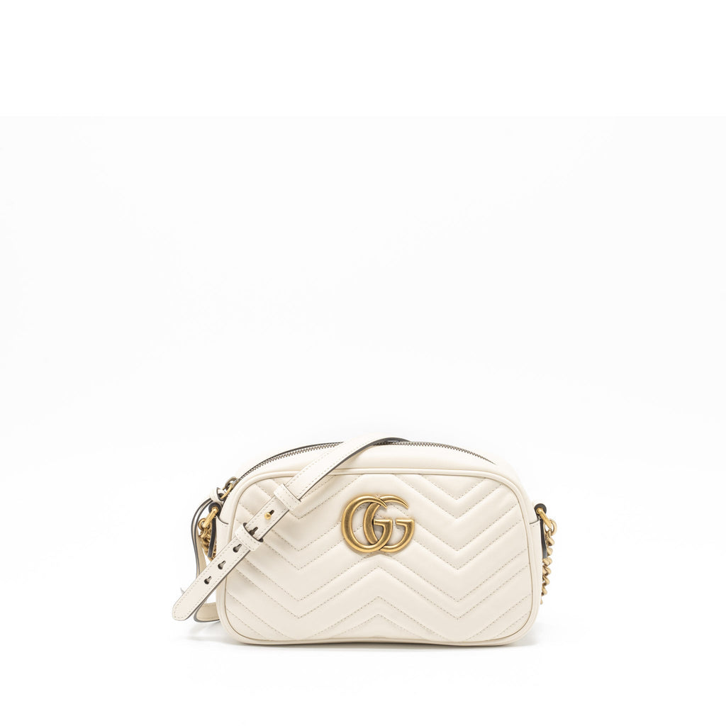 GUCCI GG MARMONT CAMERA SHOULDER BAG CALFSKIN WHITE GHW