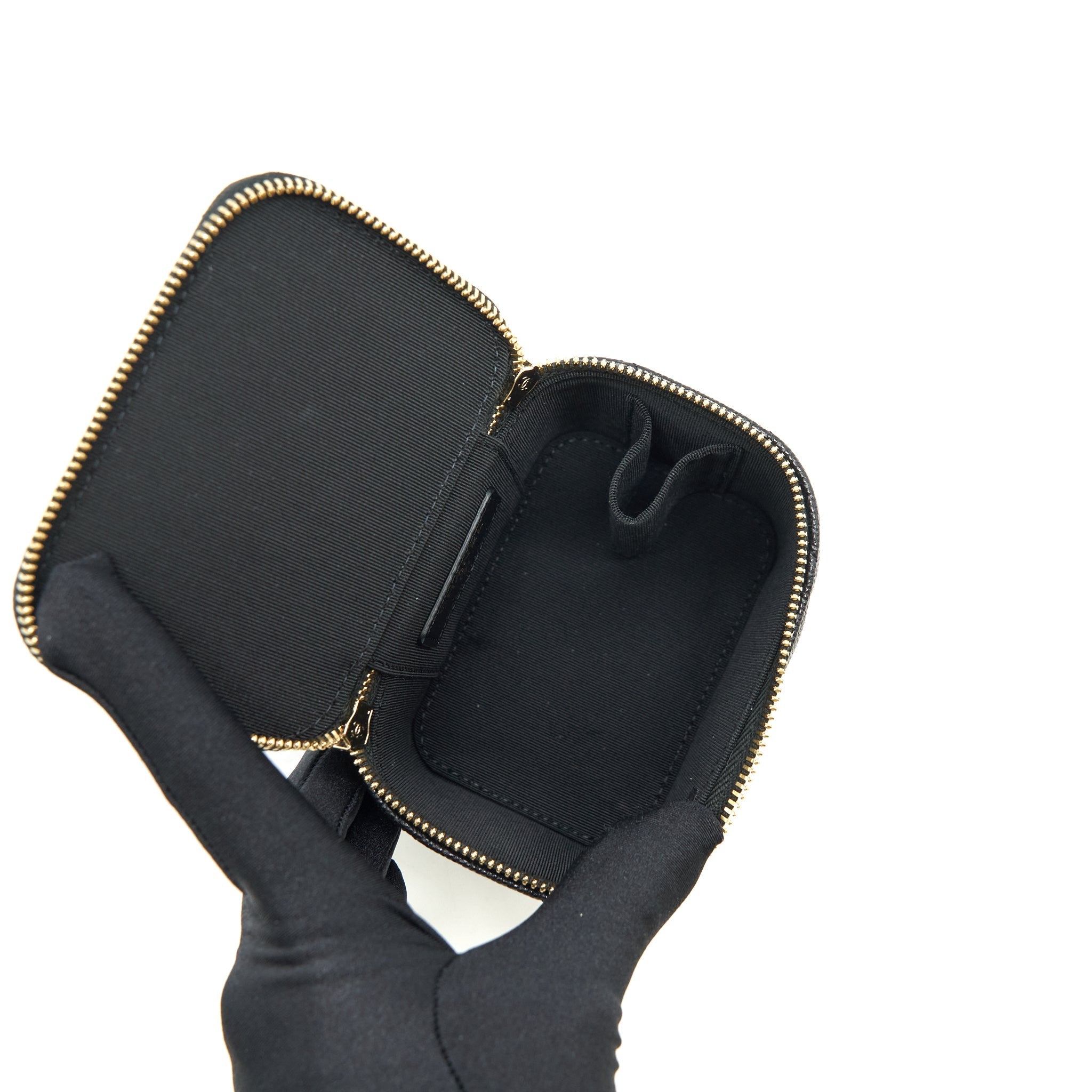 CHANEL SMALL VANITY CLUTCH WITH CHAIN CC PEARL CAVIAR BLACK LGHW