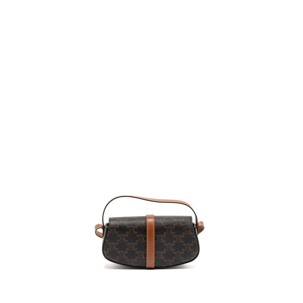 CELINE CLUTCH ON STRAP TABOU CALFSKIN/TRIOMPHE CANVAS TAN GHW