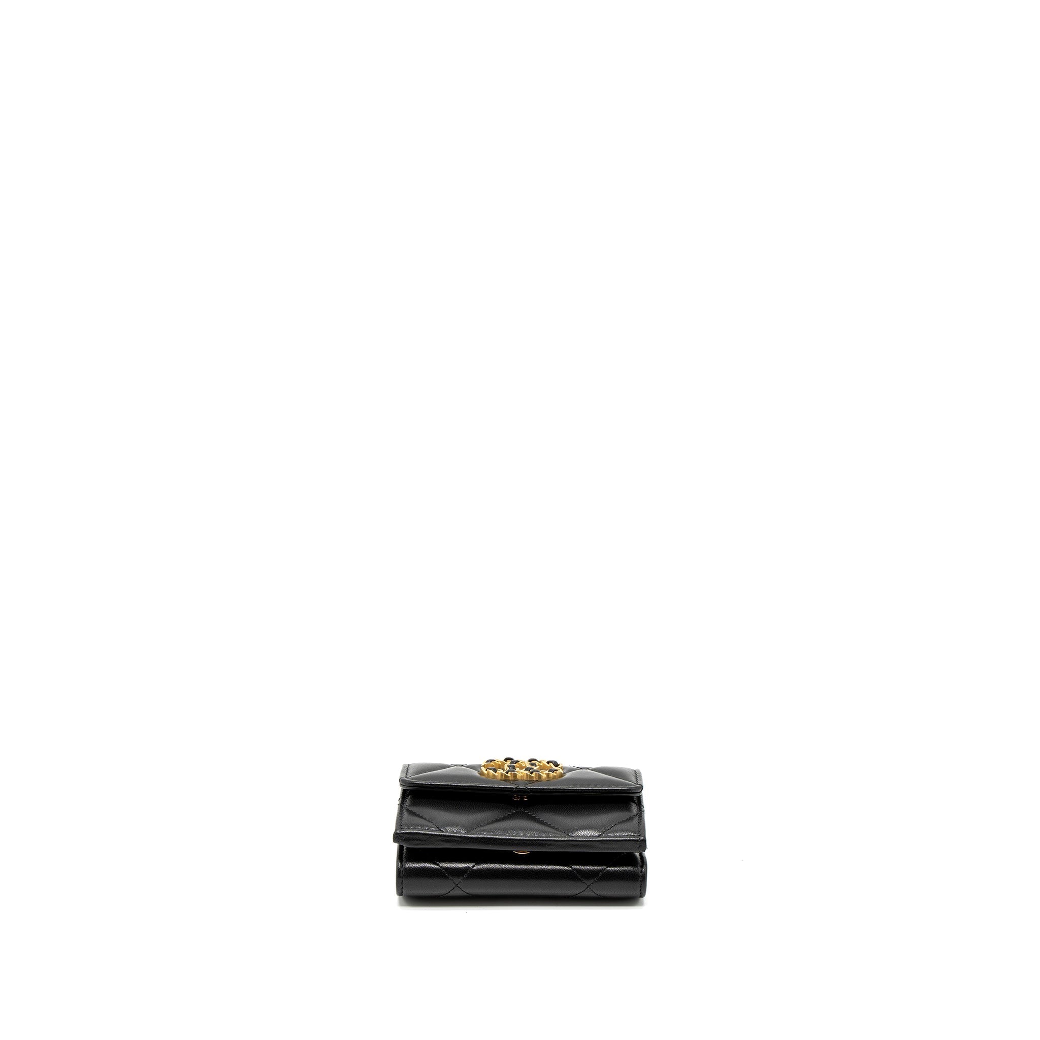 CHANEL 19 FLAP COMPACT WALLET LAMBSKIN BLACK GHW (MICROCHIP)