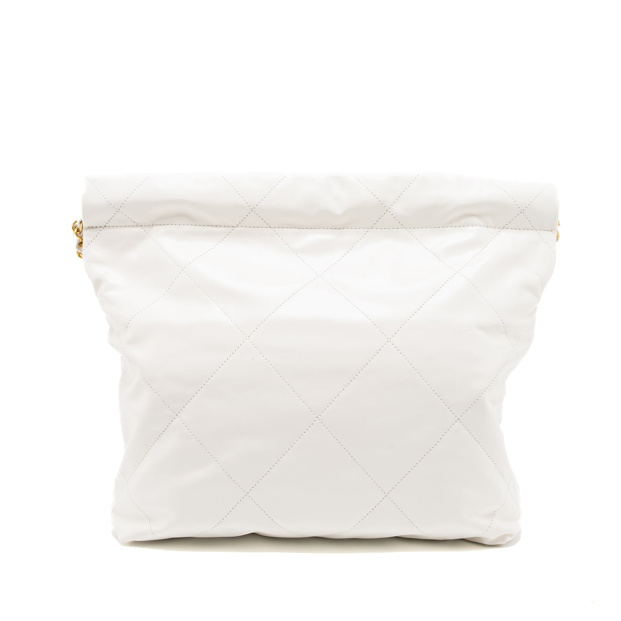 CHANEL SMALL 22 BAG BLACK LETTER SHINY CALFSKIN WHITE BRUSHED GHW (MICROCHIP)