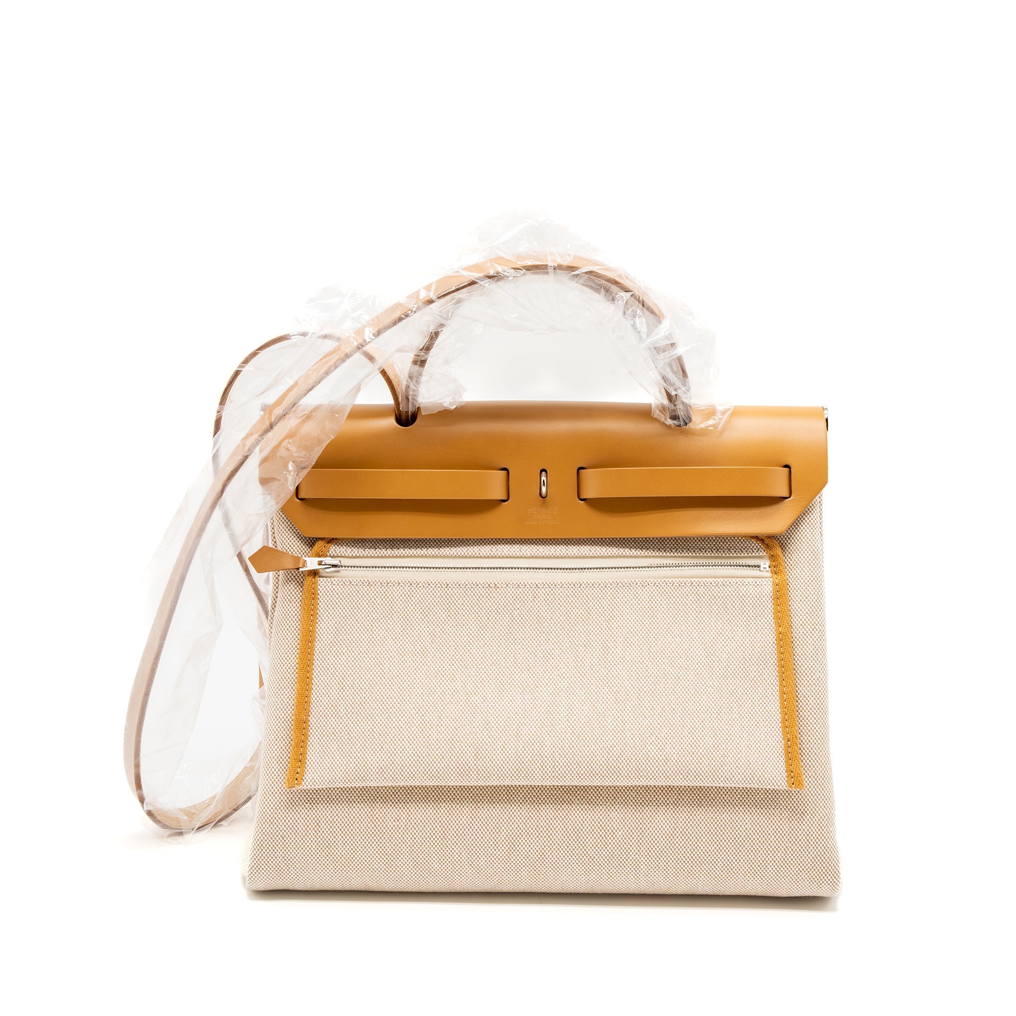HERMES HERBAG ZIP 31 TOILE EN RELIEF CANVAS/LEATHER BRIDES SABLE/ECRU BEIGE/NAT SABLE SHW